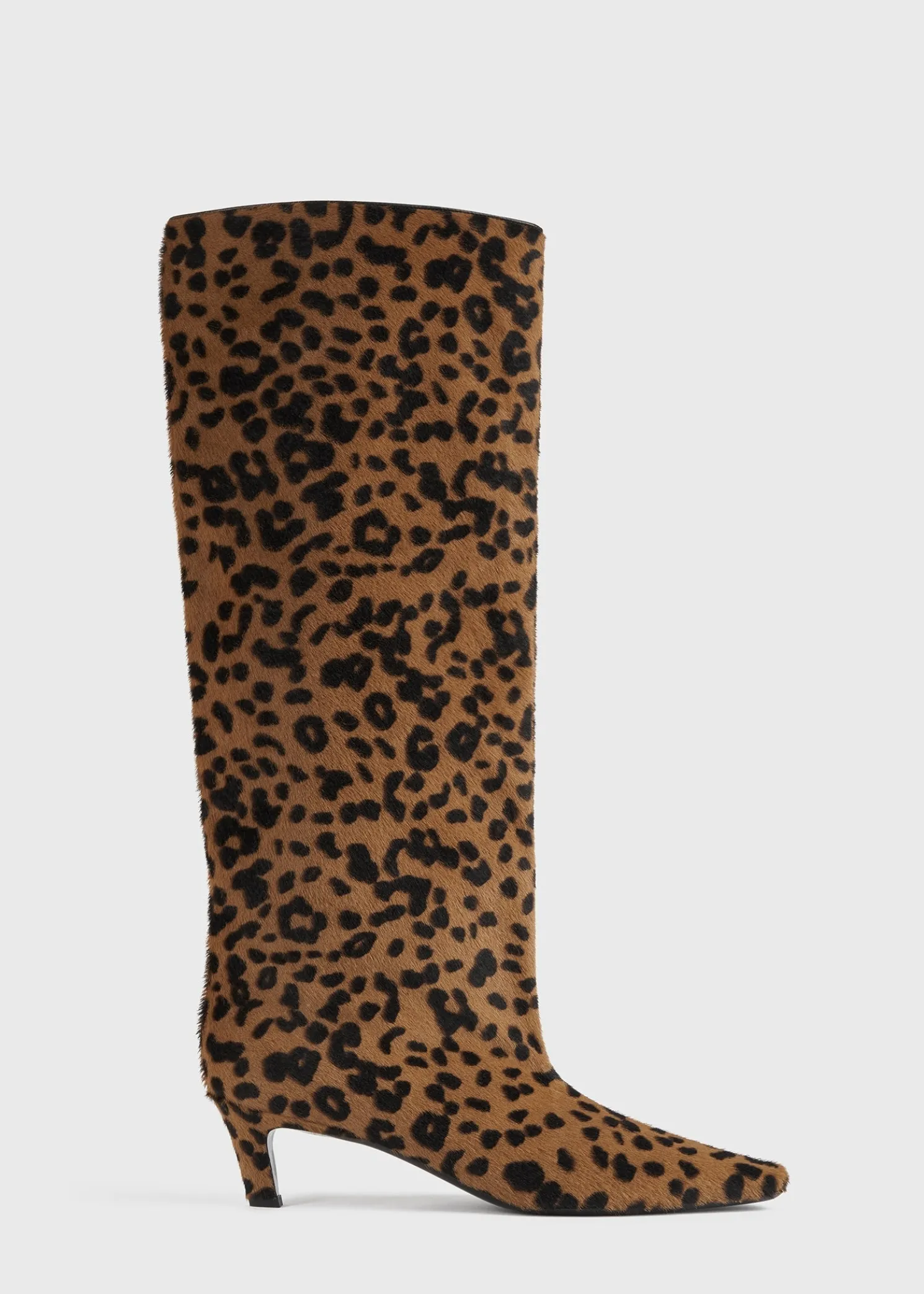 Leather wide shaft boots leopard
