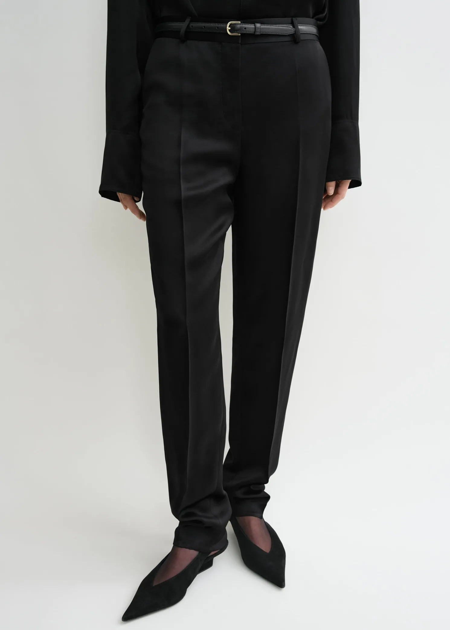 Low-waist satin trousers black