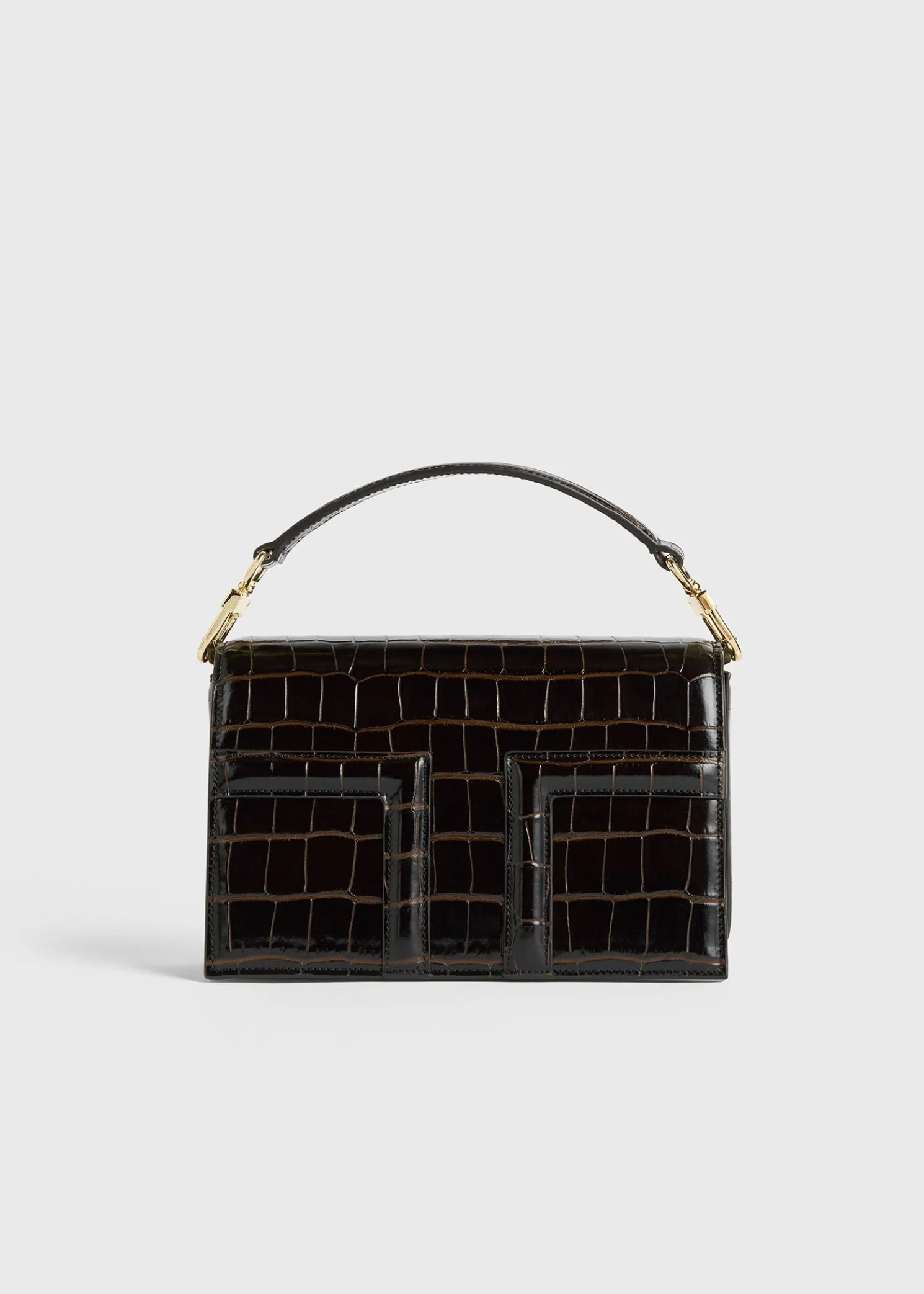 Mini T-Flap croco-embossed bag dark brown