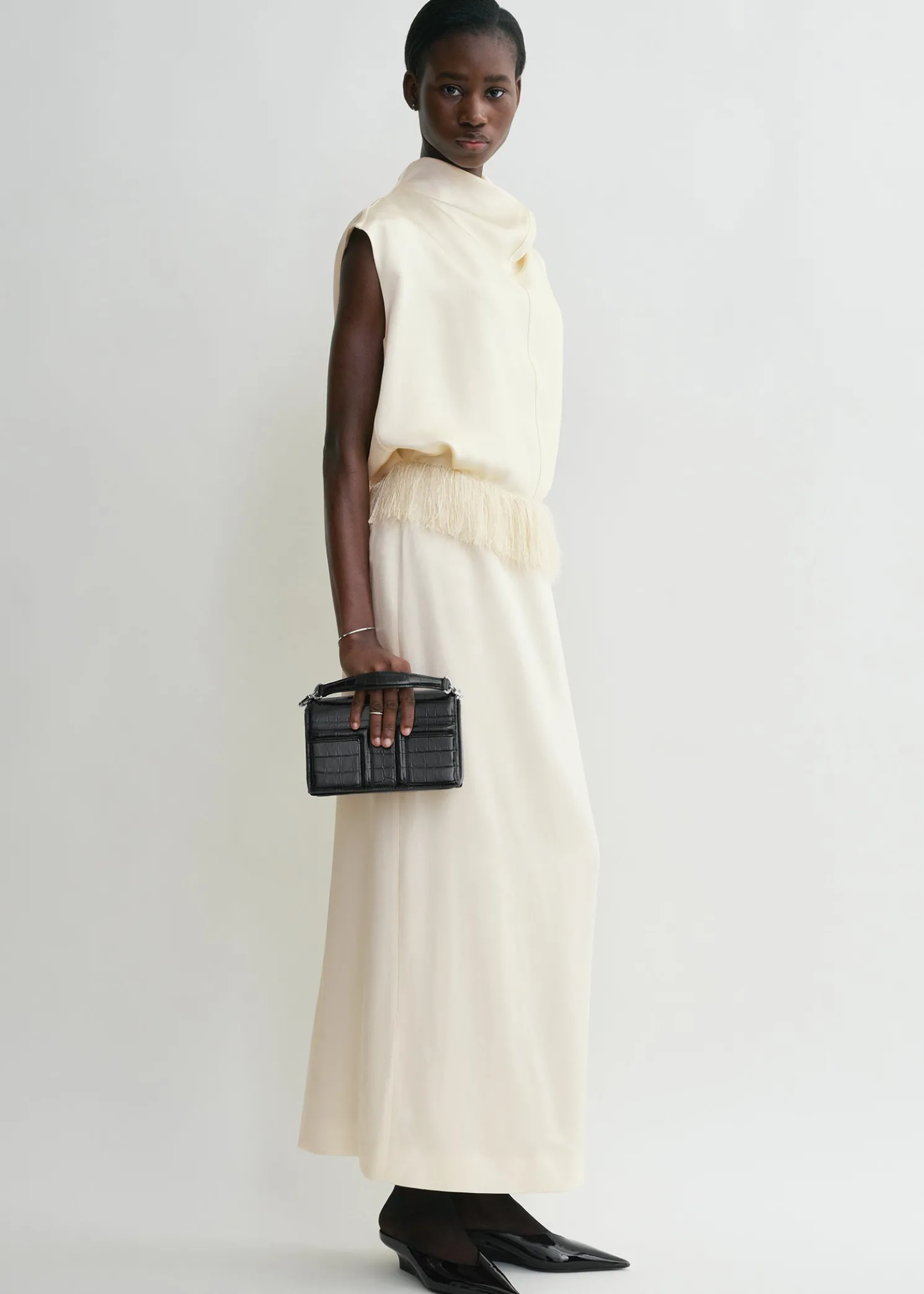 Mini T-Flap croco-embossed bag dark brown