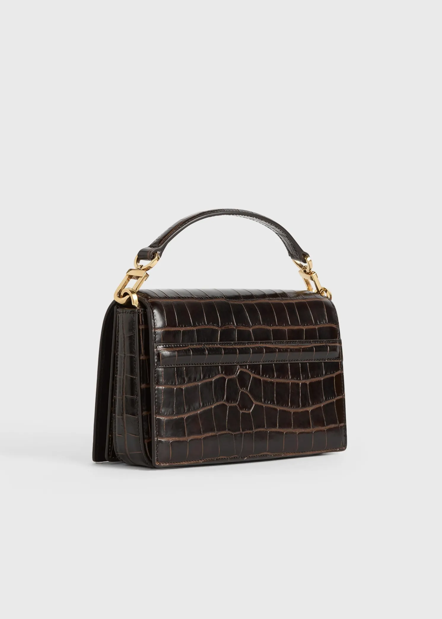 Mini T-Flap croco-embossed bag dark brown