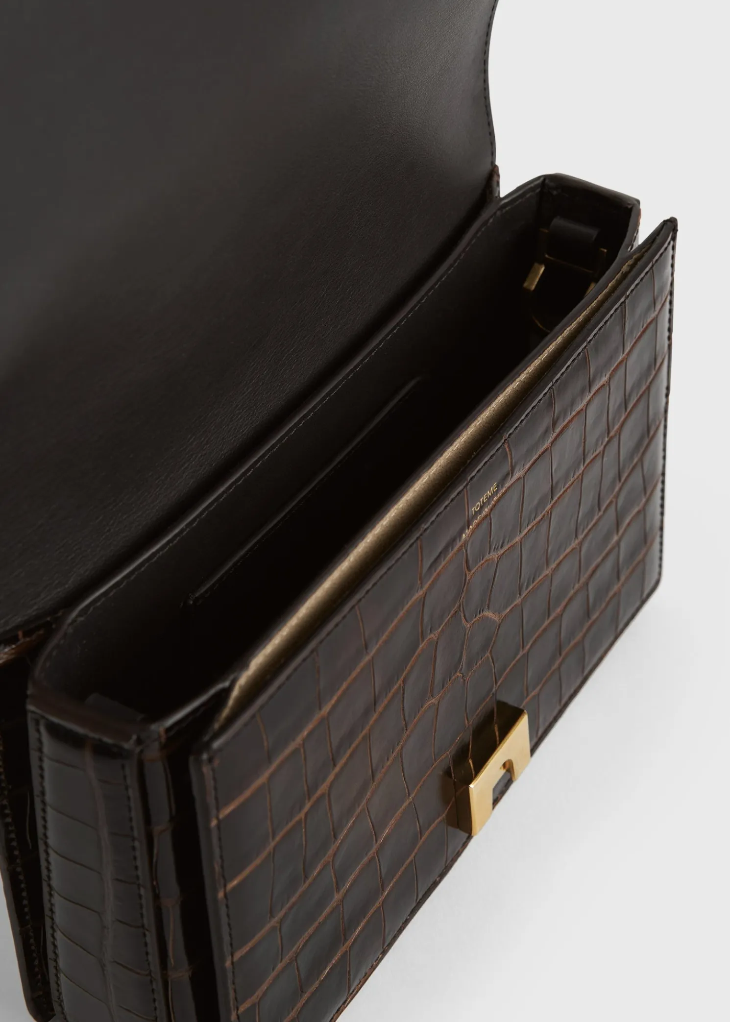 Mini T-Flap croco-embossed bag dark brown