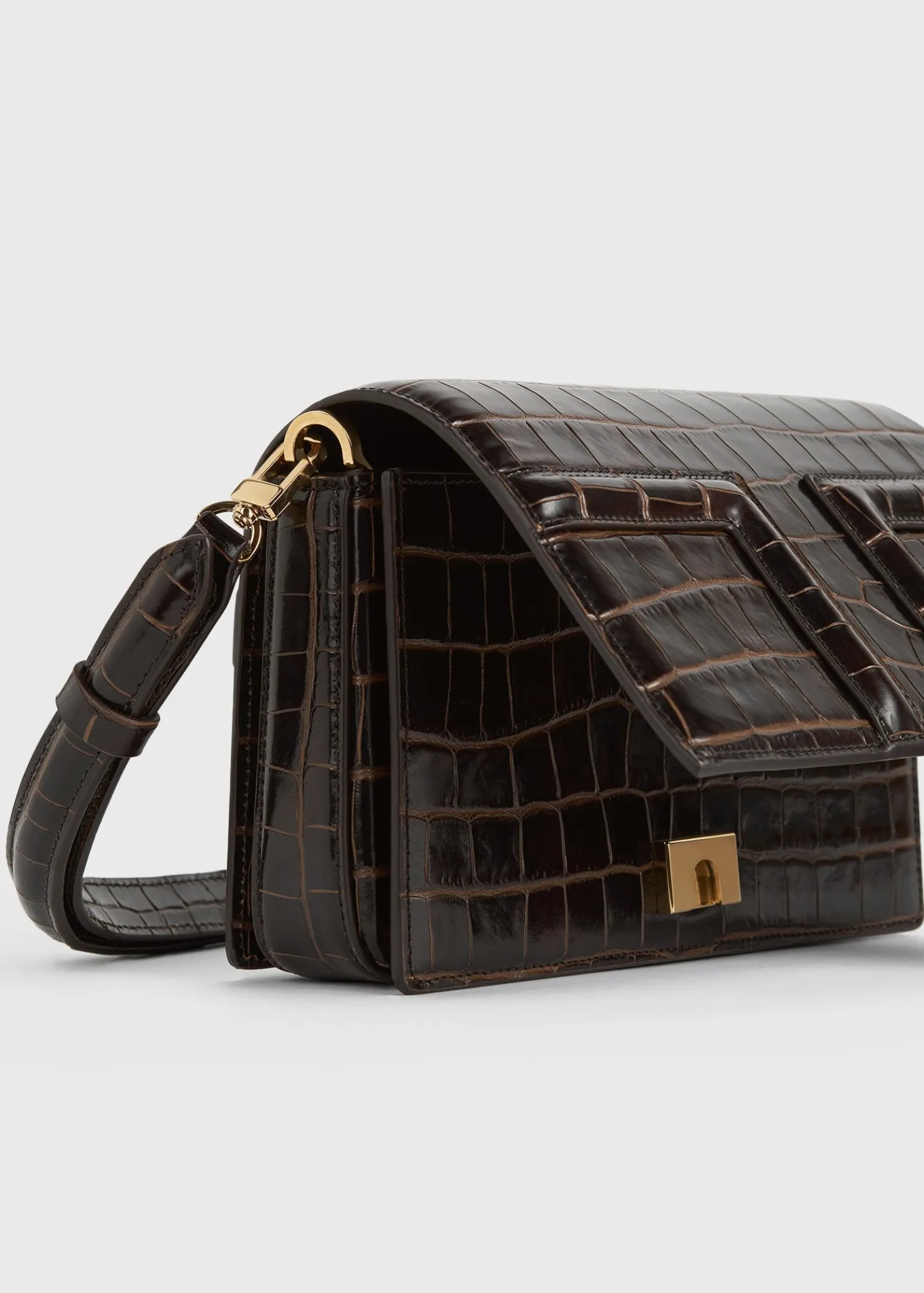 Mini T-Flap croco-embossed bag dark brown