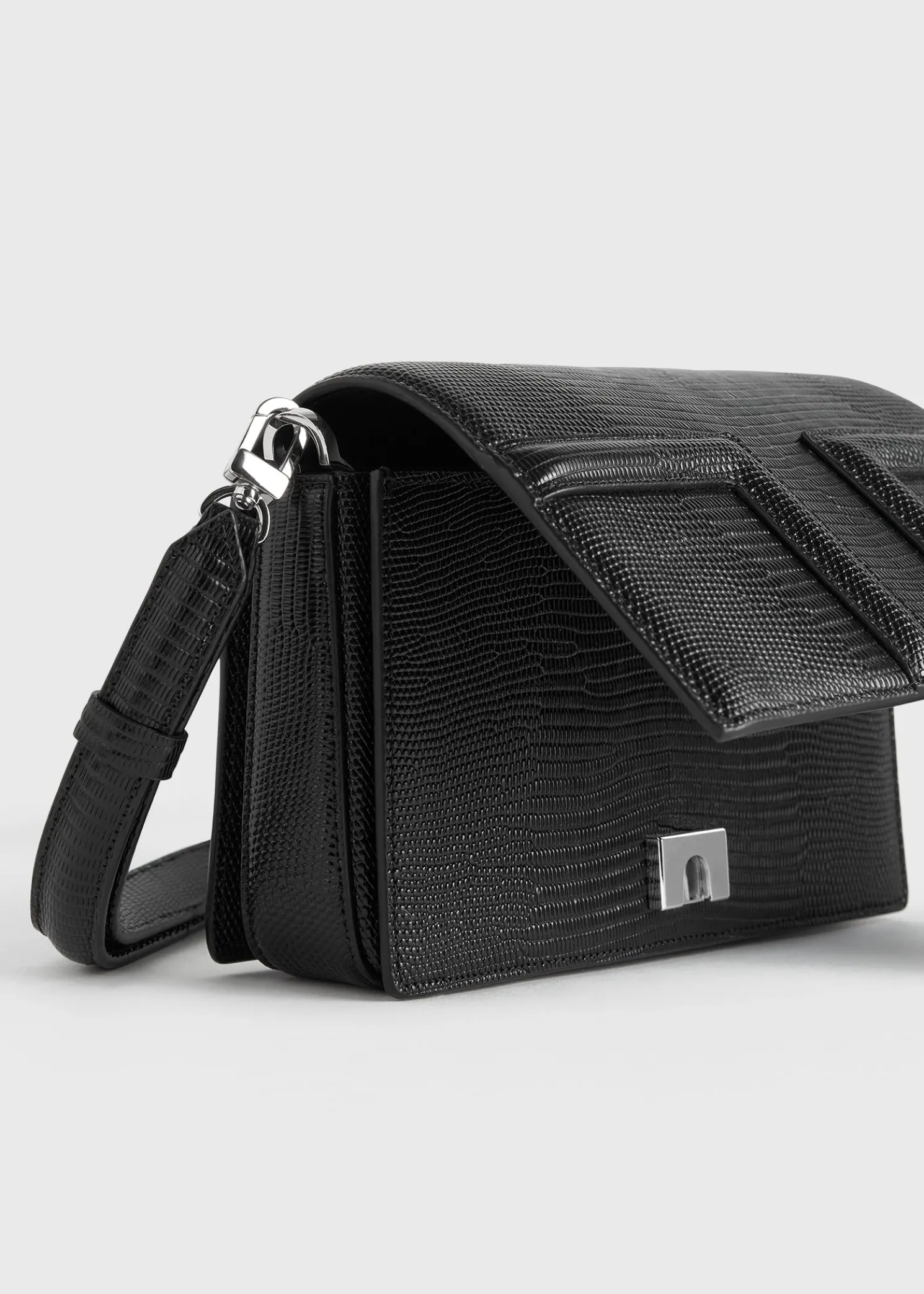 Mini T-Flap lizard-embossed bag black