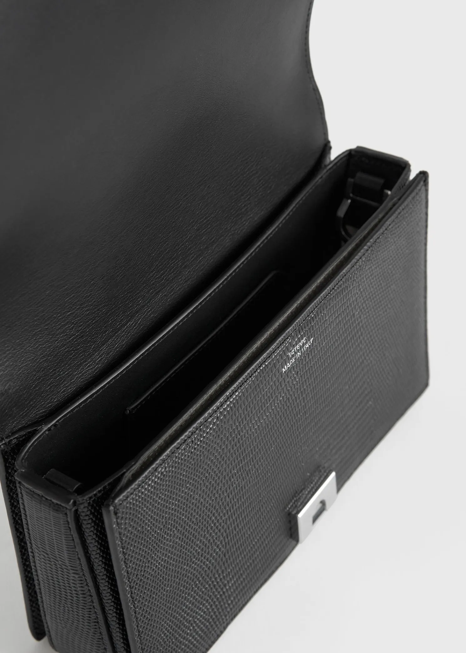 Mini T-Flap lizard-embossed bag black