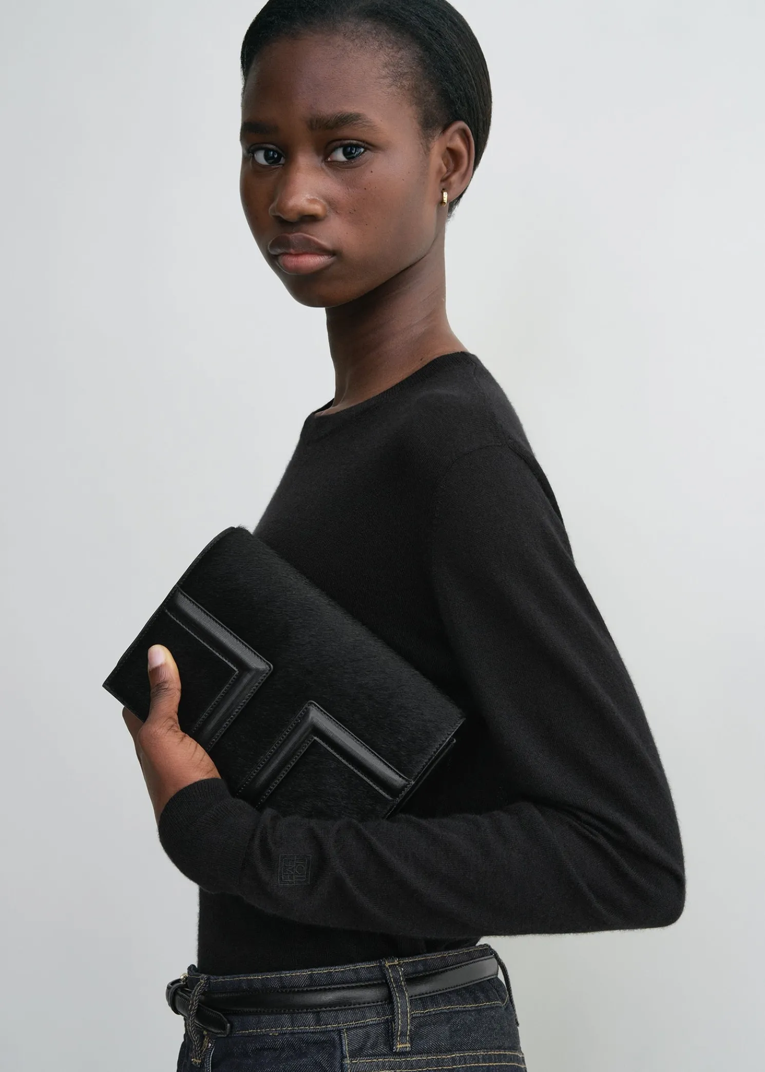 Mini T-flap pony hair bag black