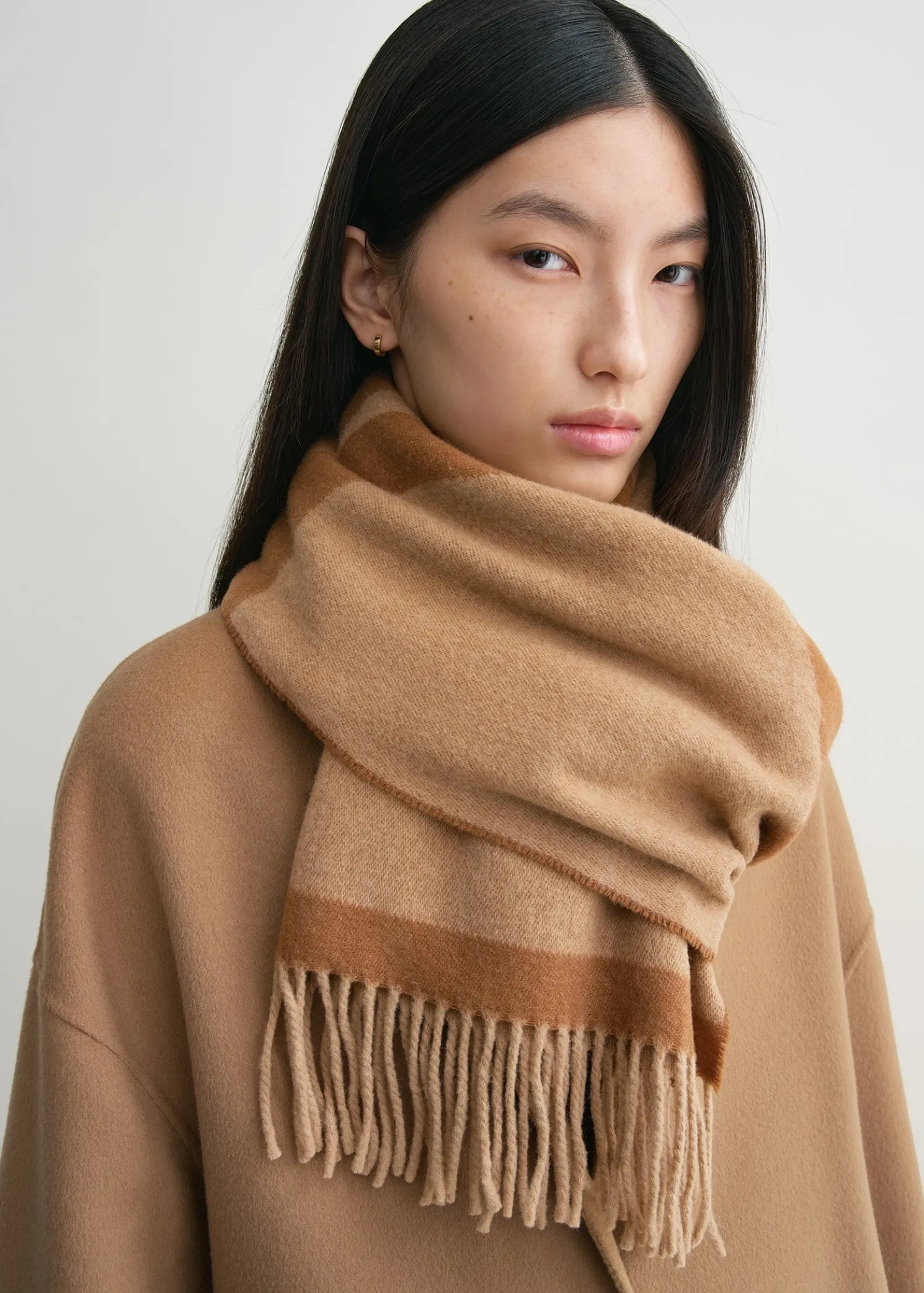 Monogram jacquard wool scarf camel