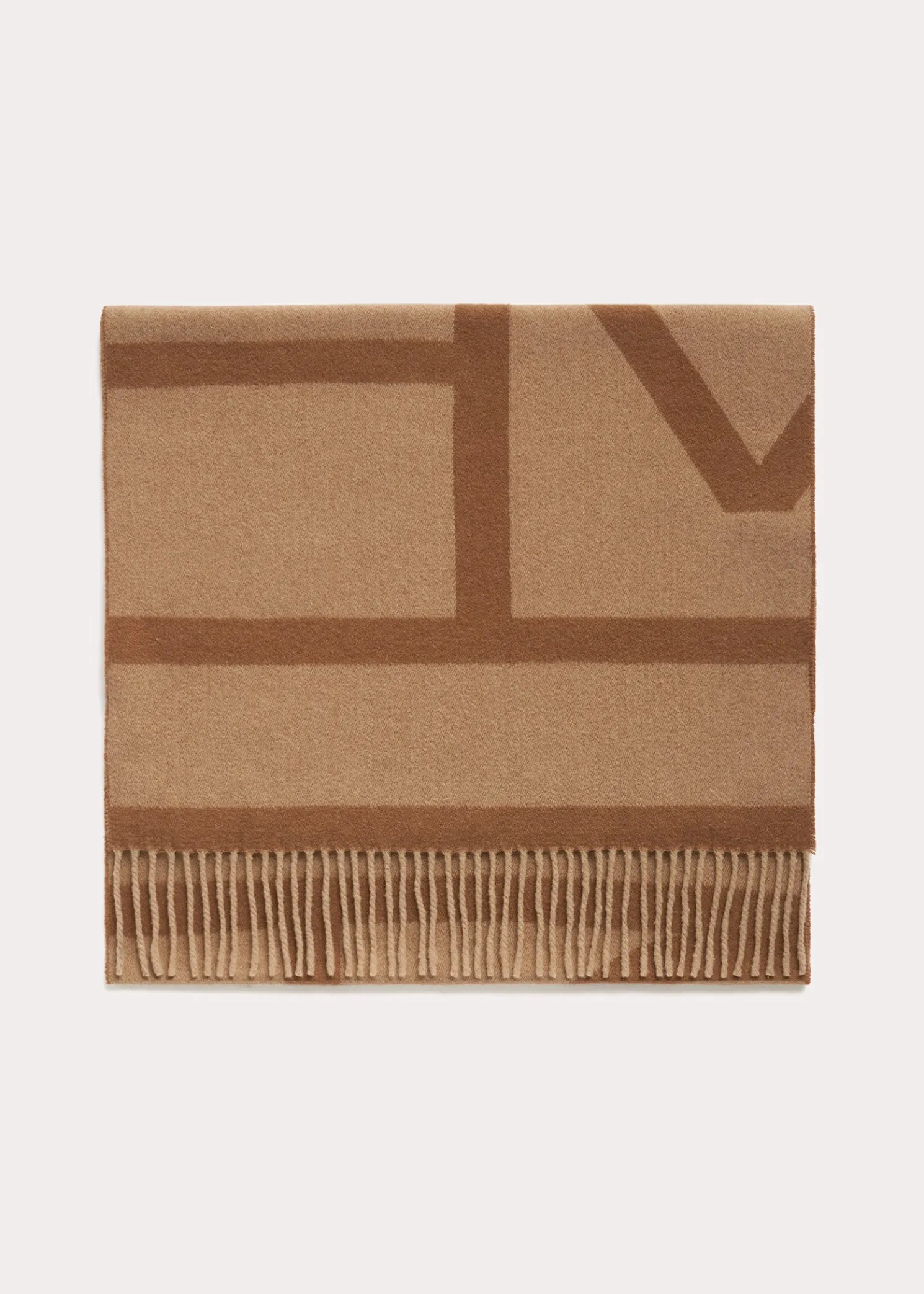 Monogram jacquard wool scarf camel