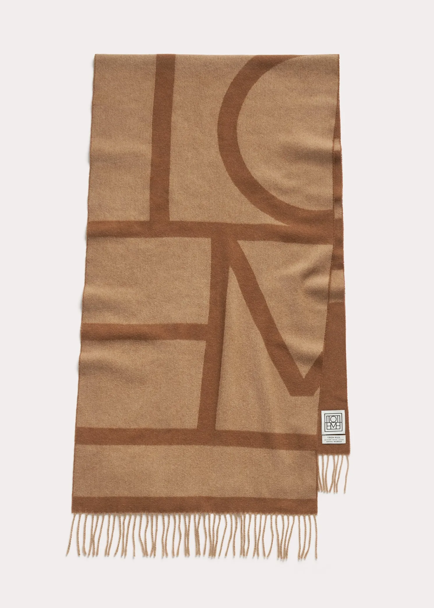 Monogram jacquard wool scarf camel