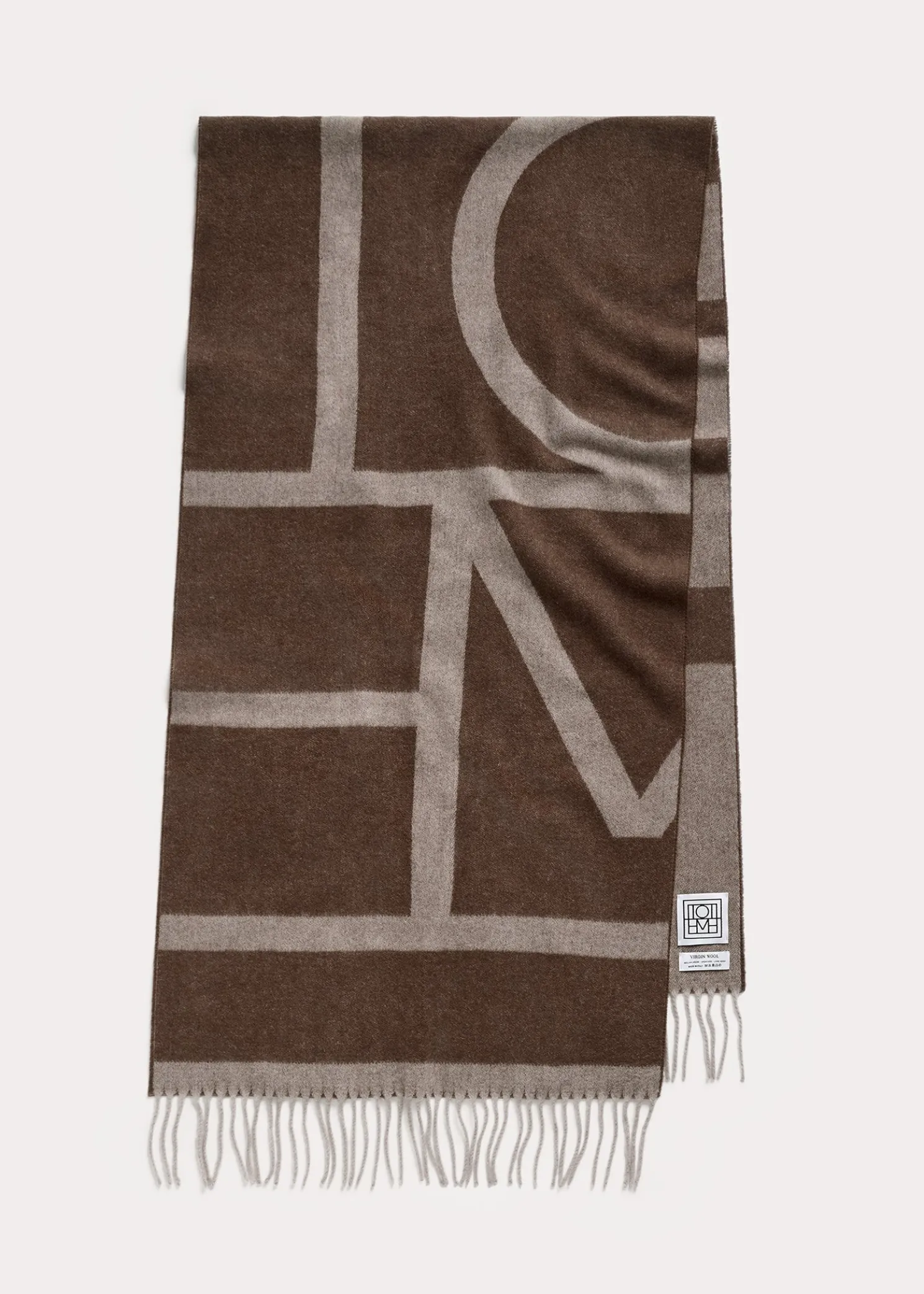Monogram jacquard wool scarf dark beige
