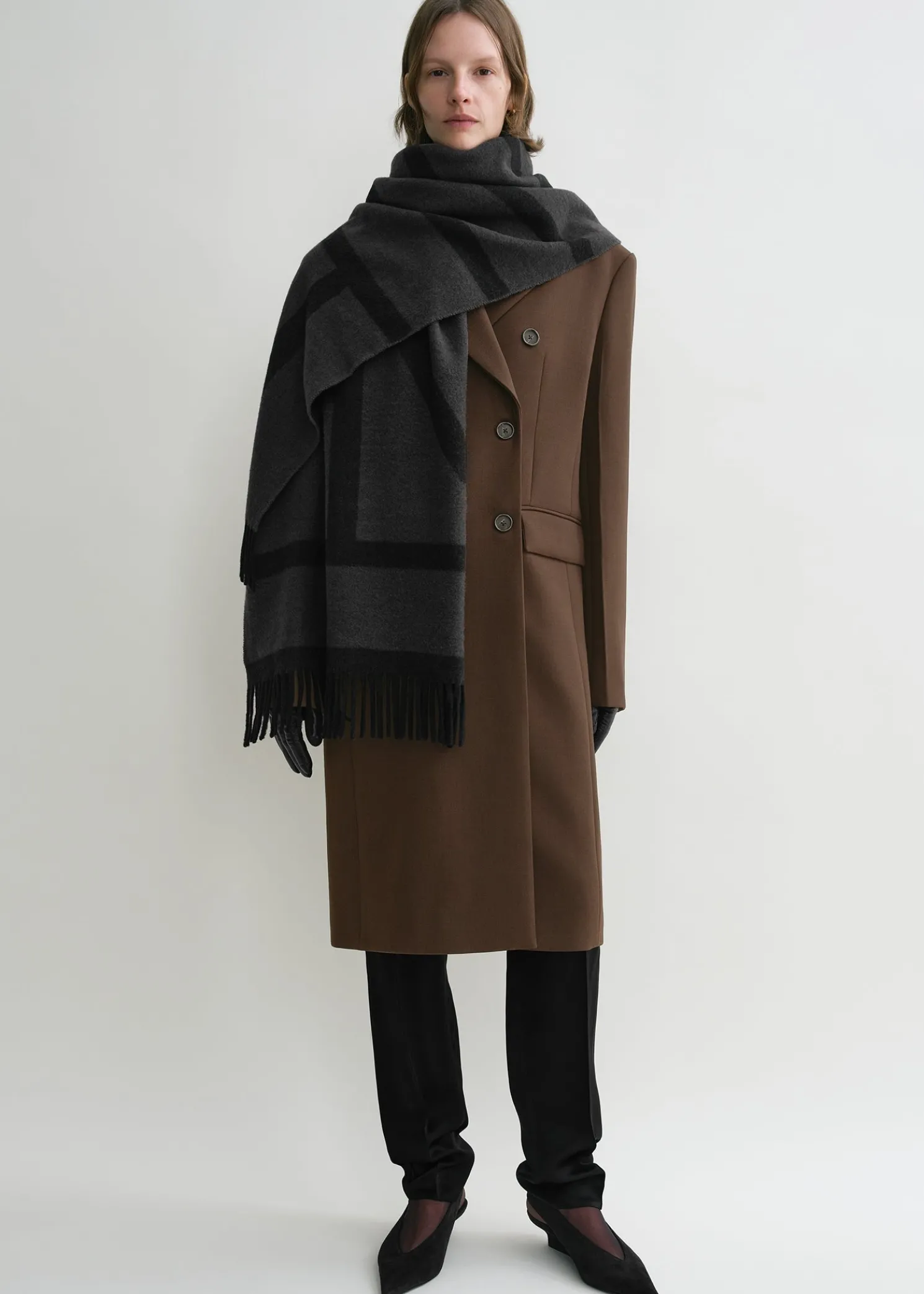 Monogram jacquard wool scarf charcoal mélange