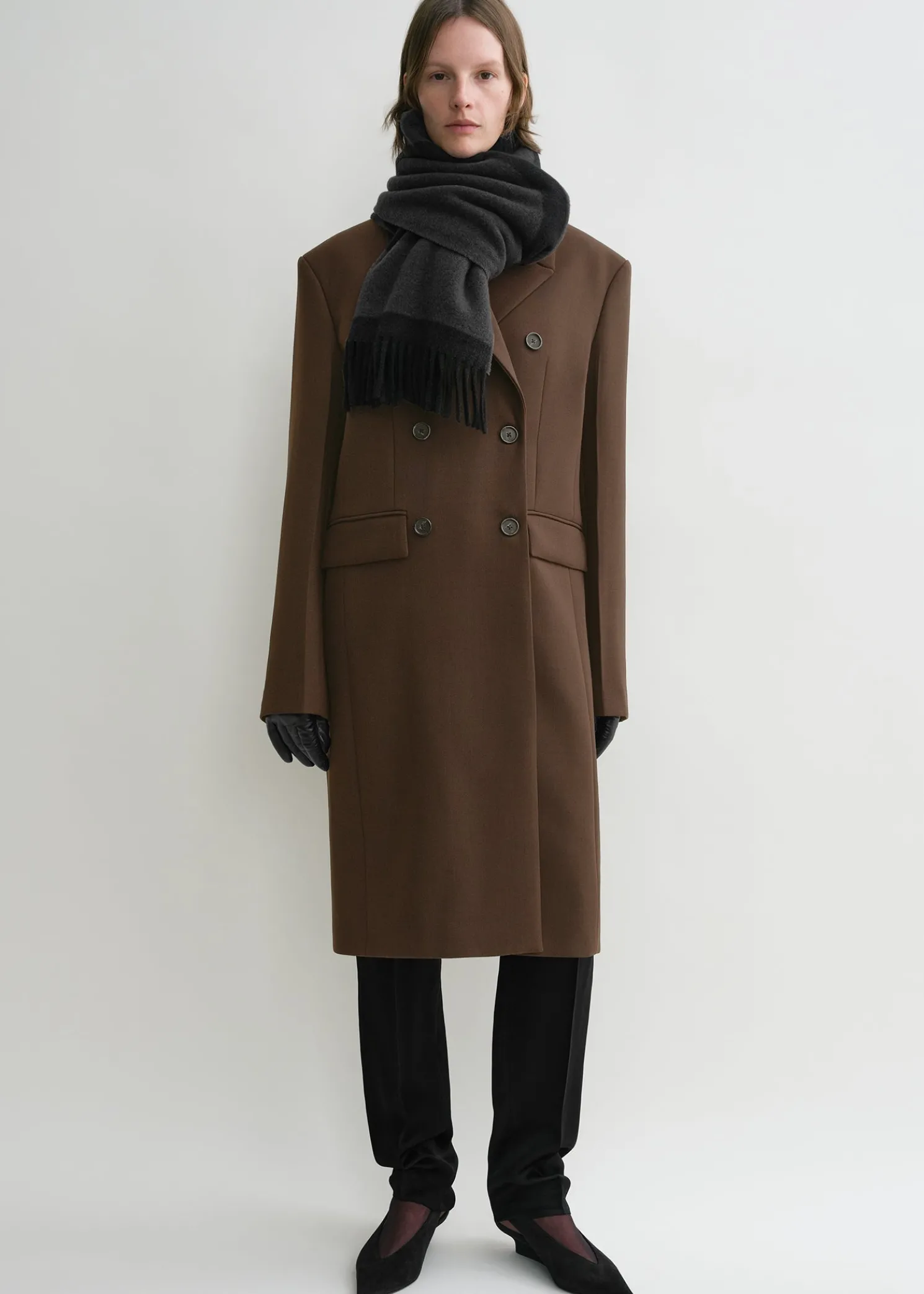 Monogram jacquard wool scarf charcoal mélange