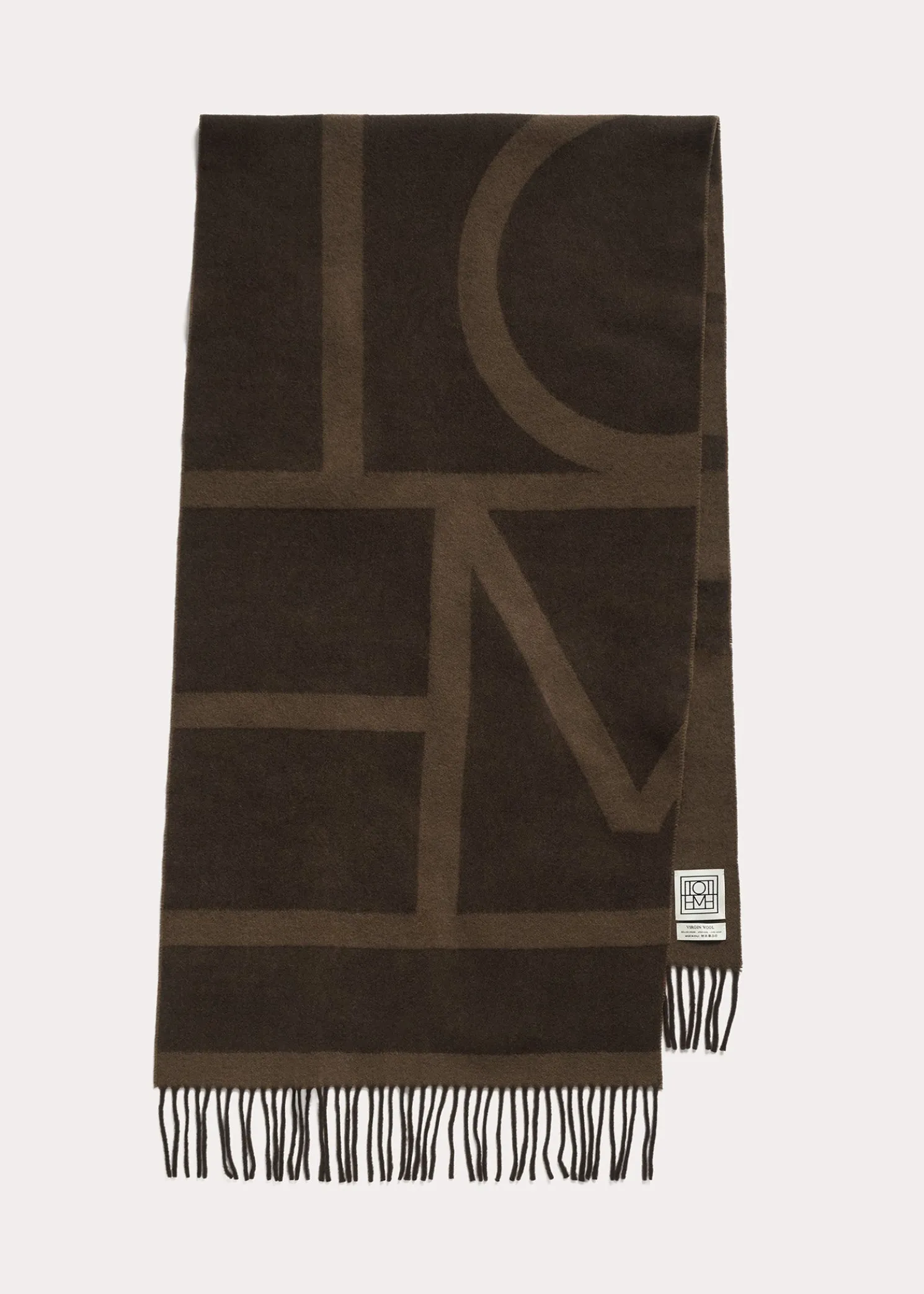 Monogram jacquard wool scarf dark brown