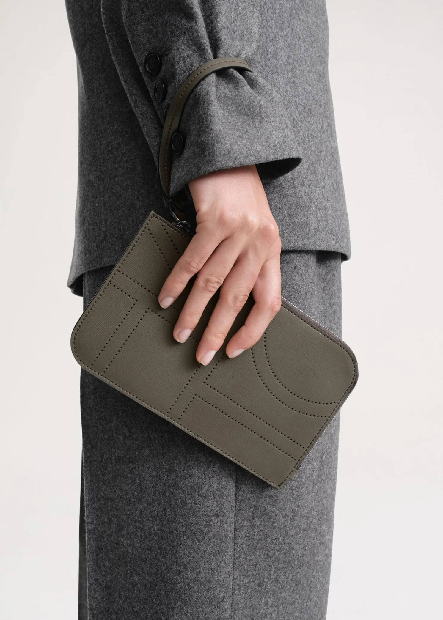 Monogram leather wristlet pouch ash