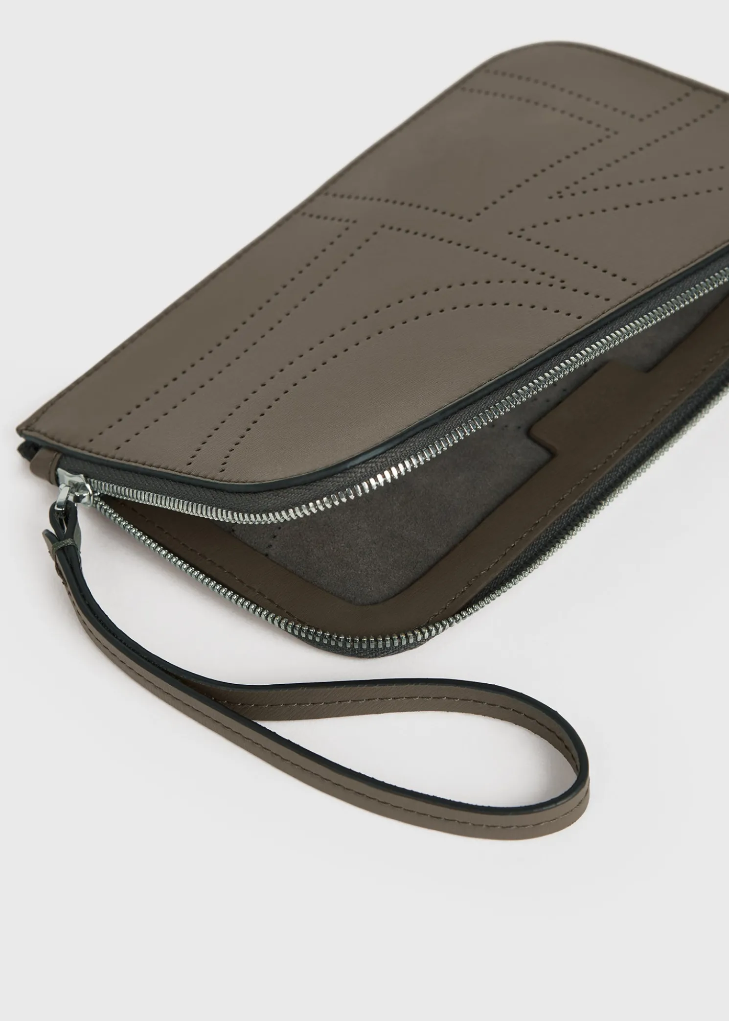 Monogram leather wristlet pouch ash