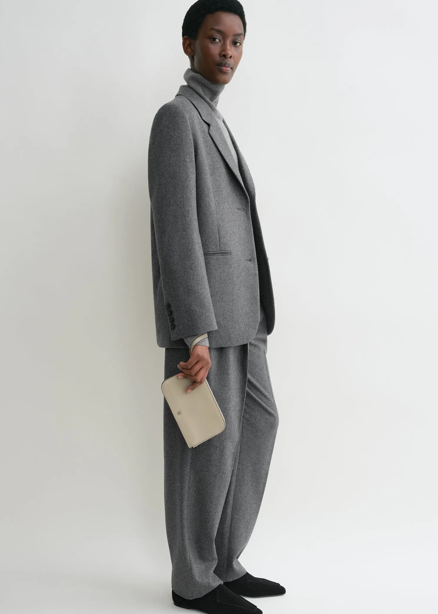 Monogram leather wristlet pouch fawn