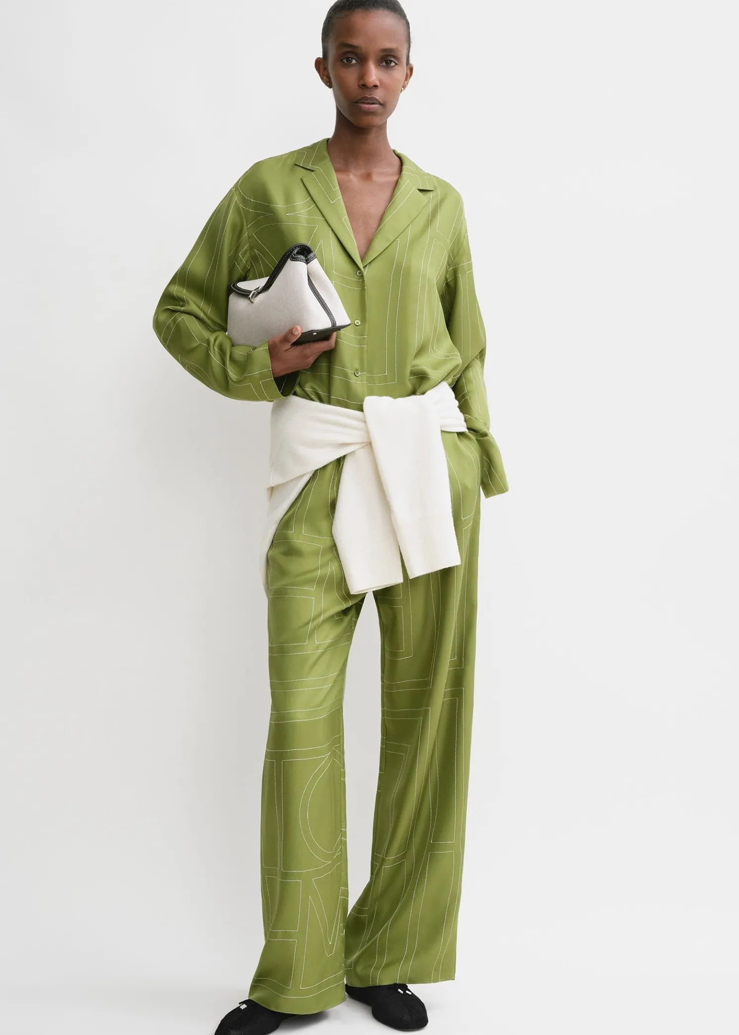 Monogram silk pj bottoms laurel
