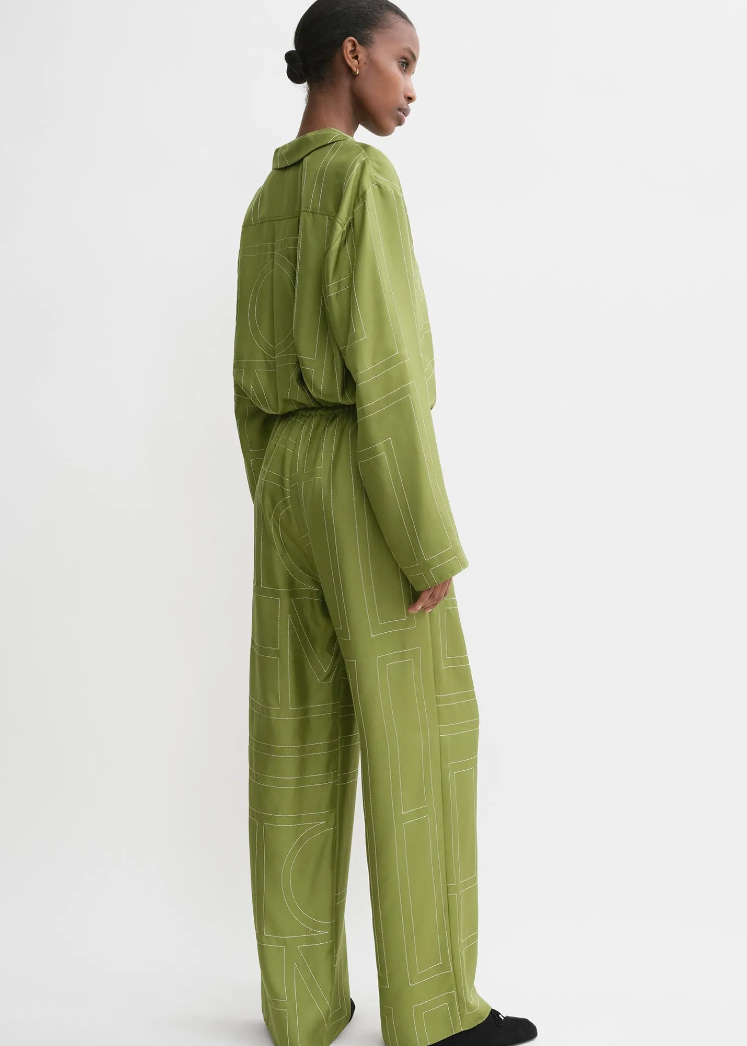 Monogram silk pj bottoms laurel