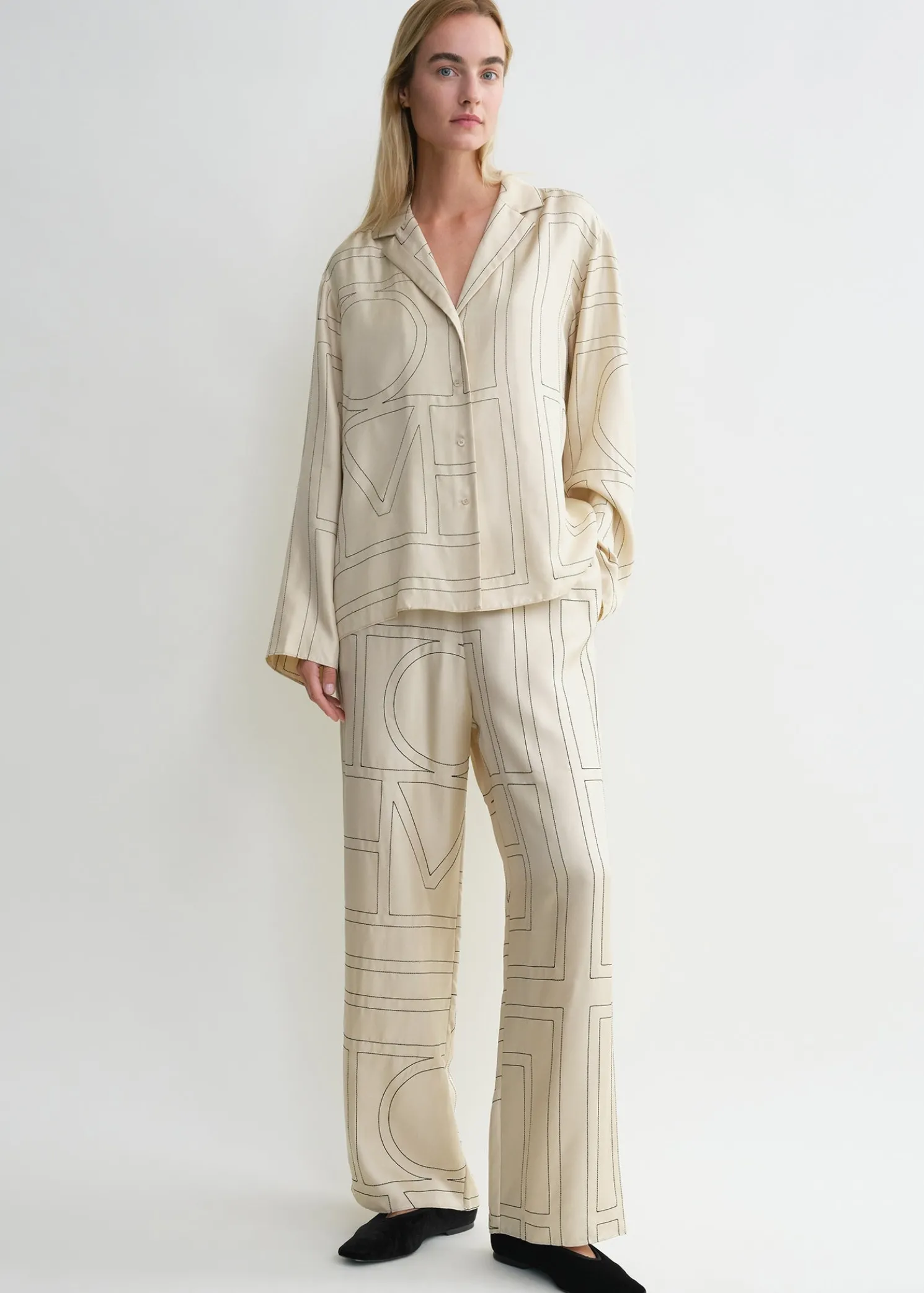 Monogram silk pj top ivory