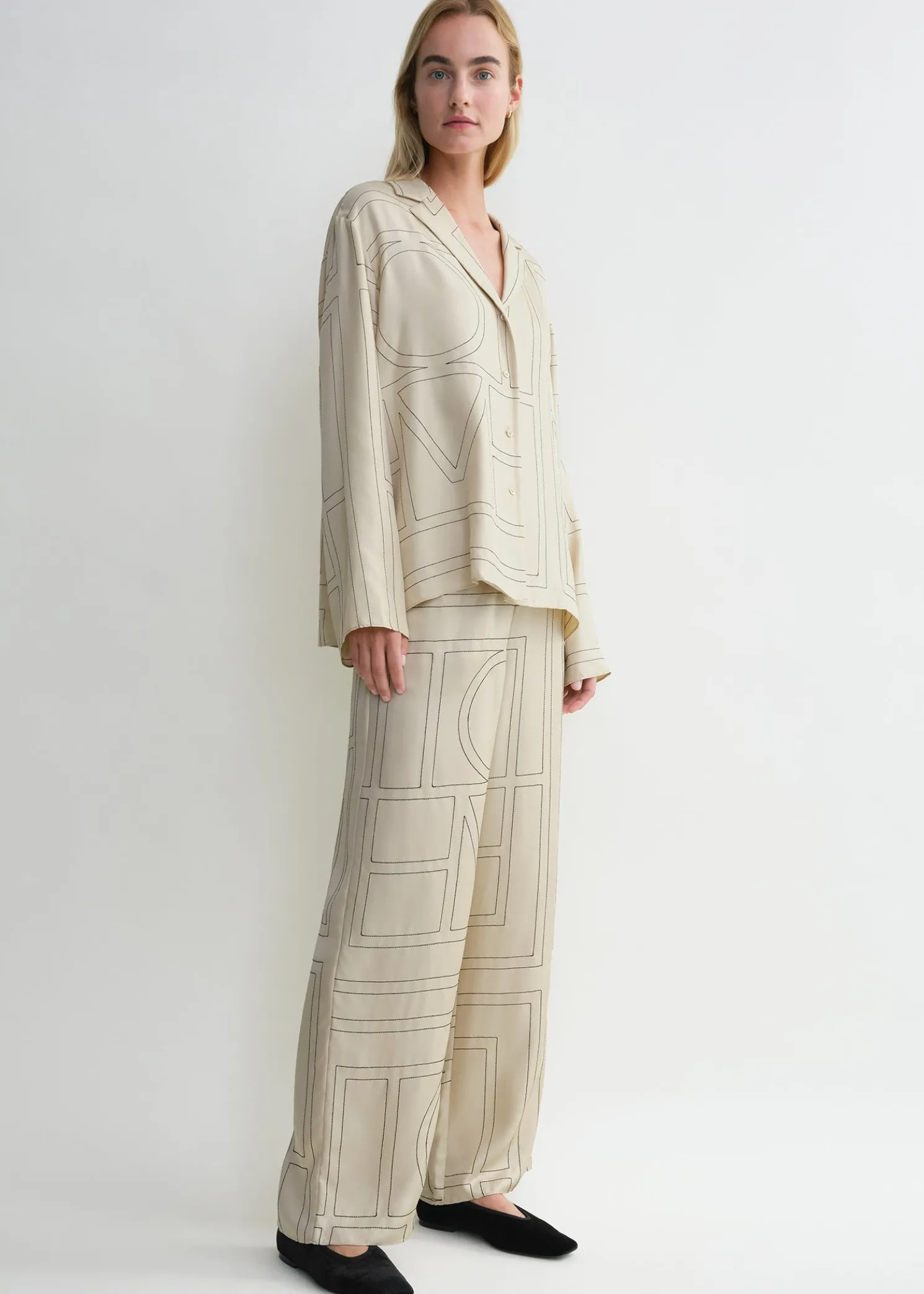 Monogram silk pj top ivory