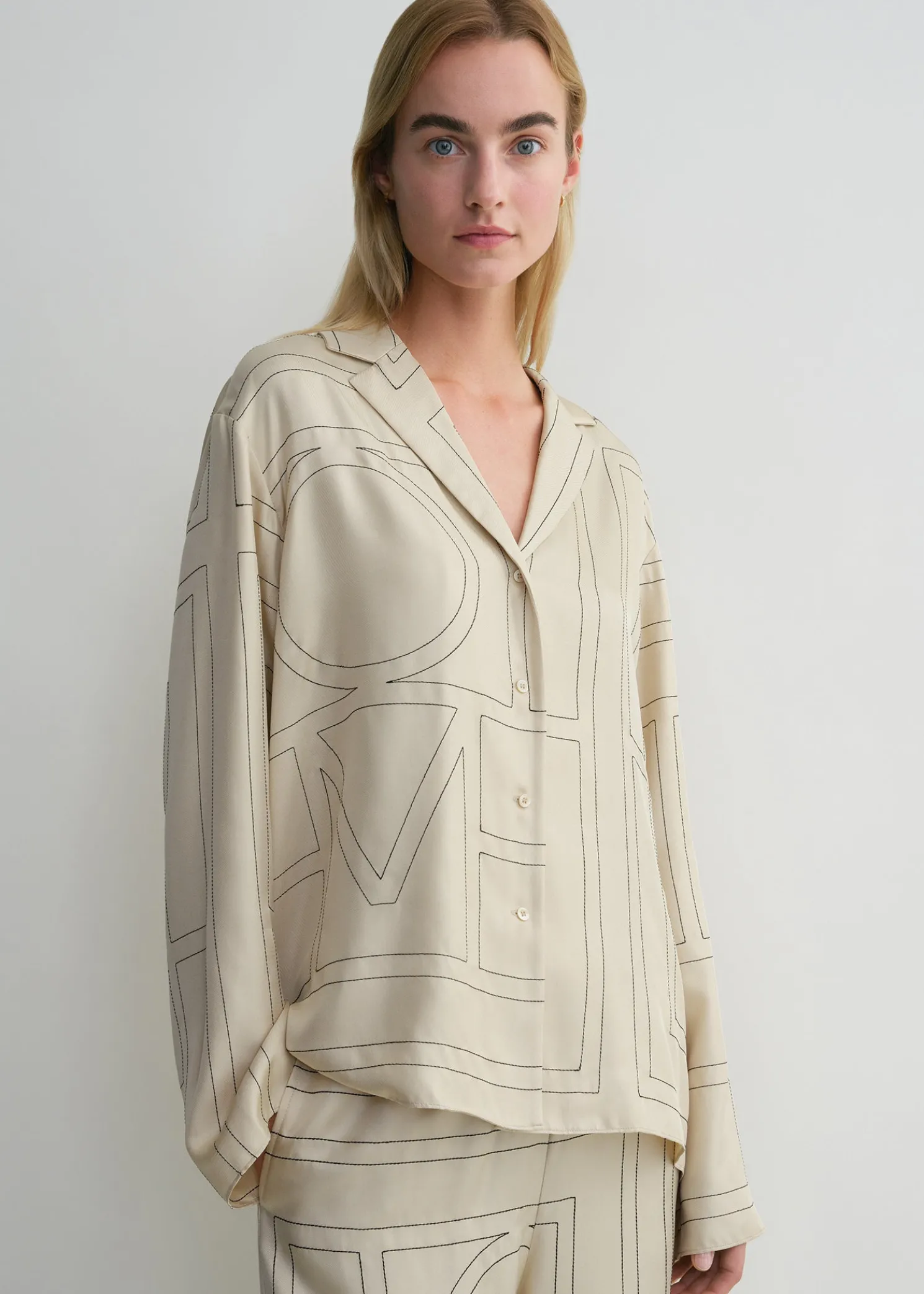Monogram silk pj top ivory