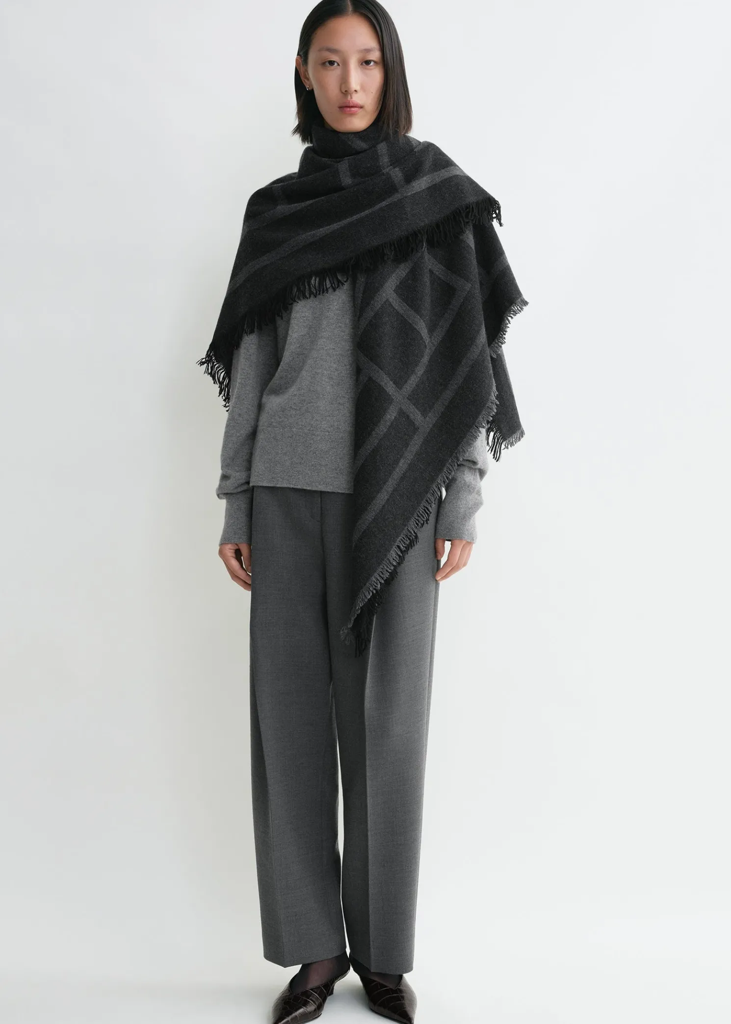 Monogram wool cashmere scarf dark grey