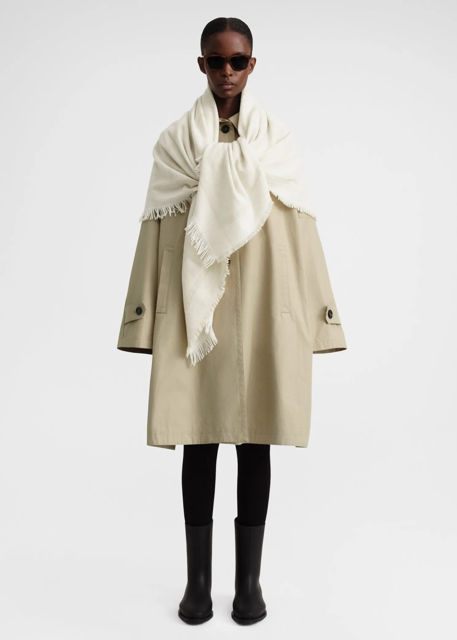 Monogram wool cashmere scarf macadamia