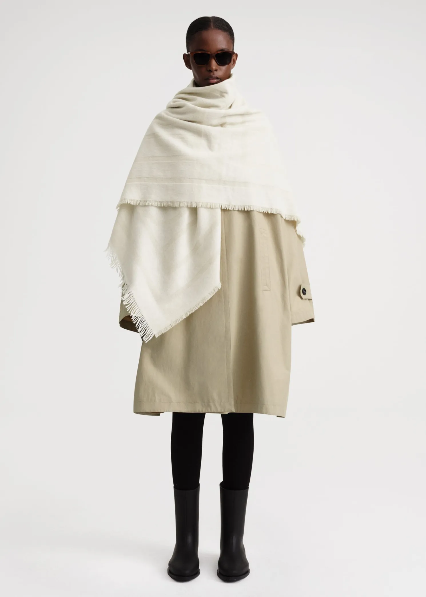 Monogram wool cashmere scarf macadamia