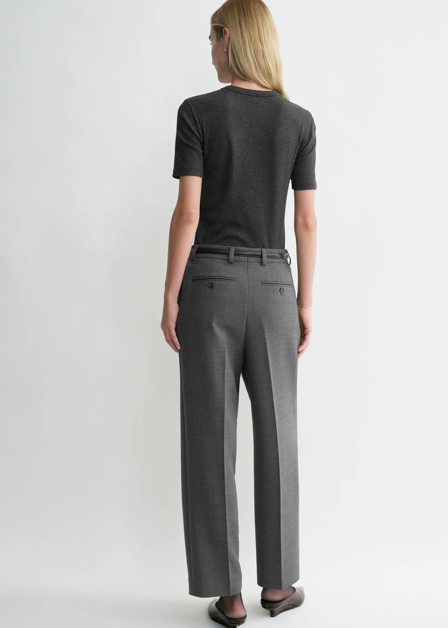 Pleated straight trousers grey melange