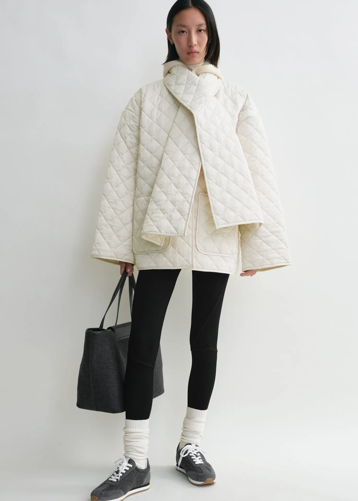 Quilted scarf jacket winter white