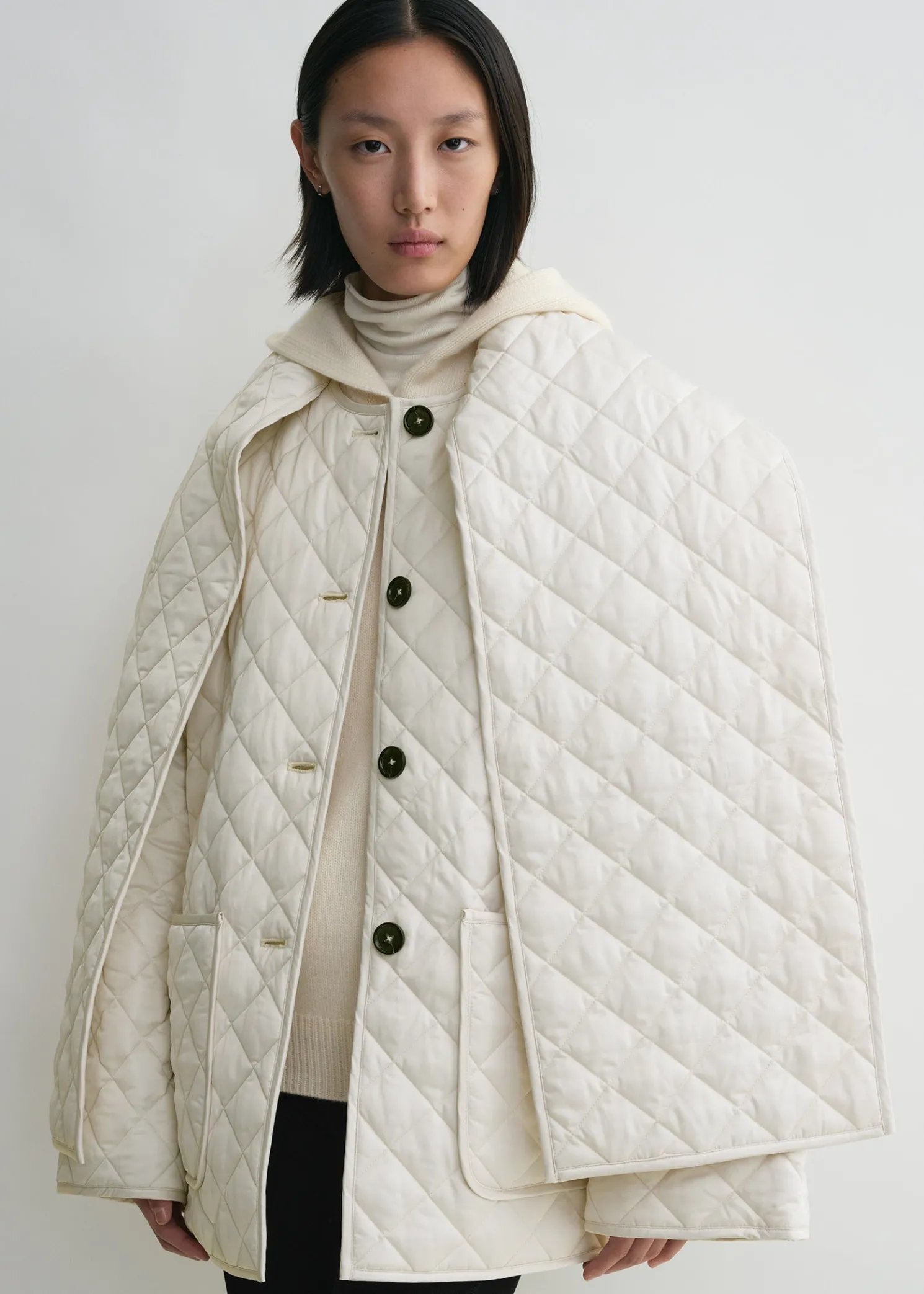 Quilted scarf jacket winter white