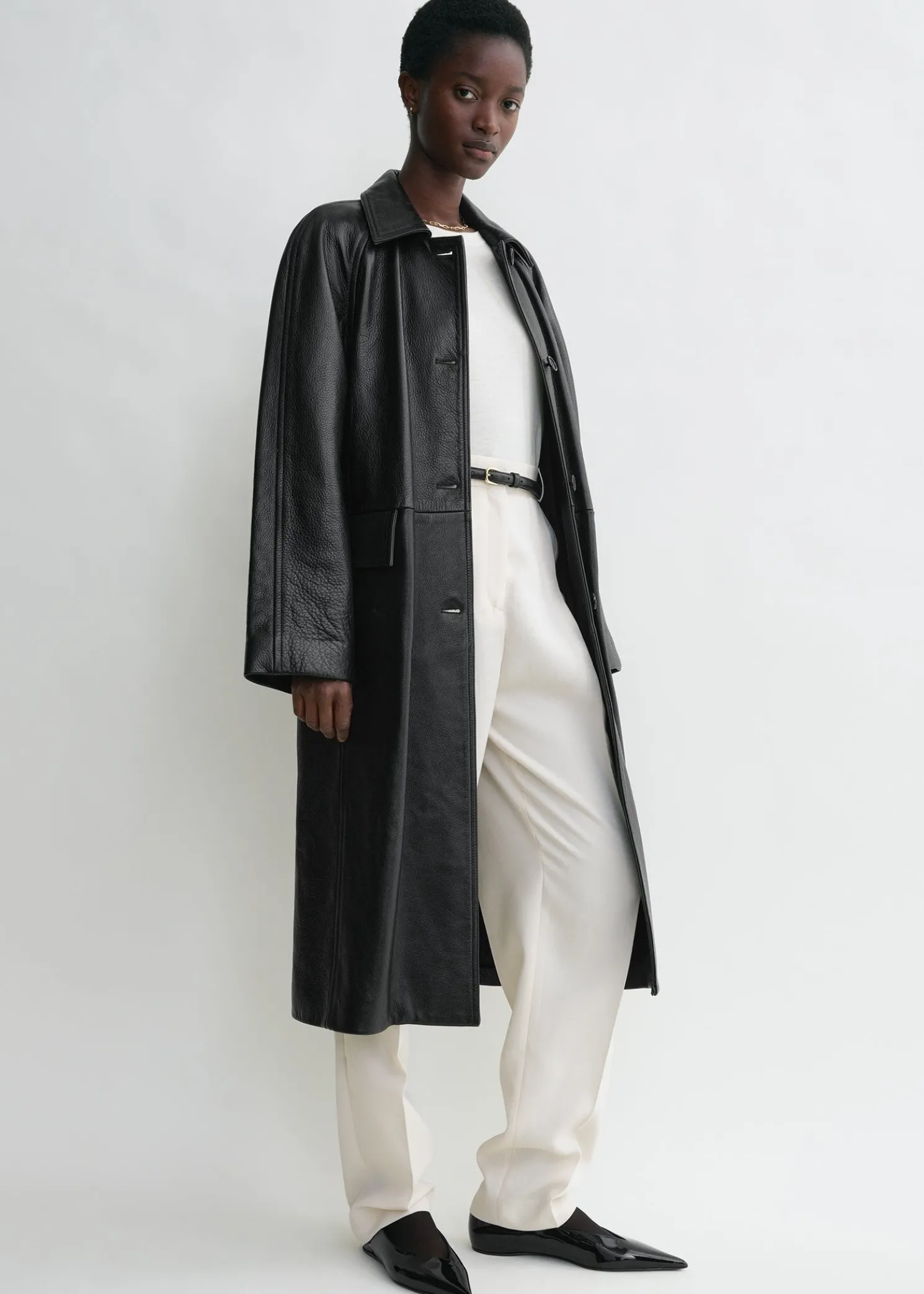 Raglan-sleeve leather coat black