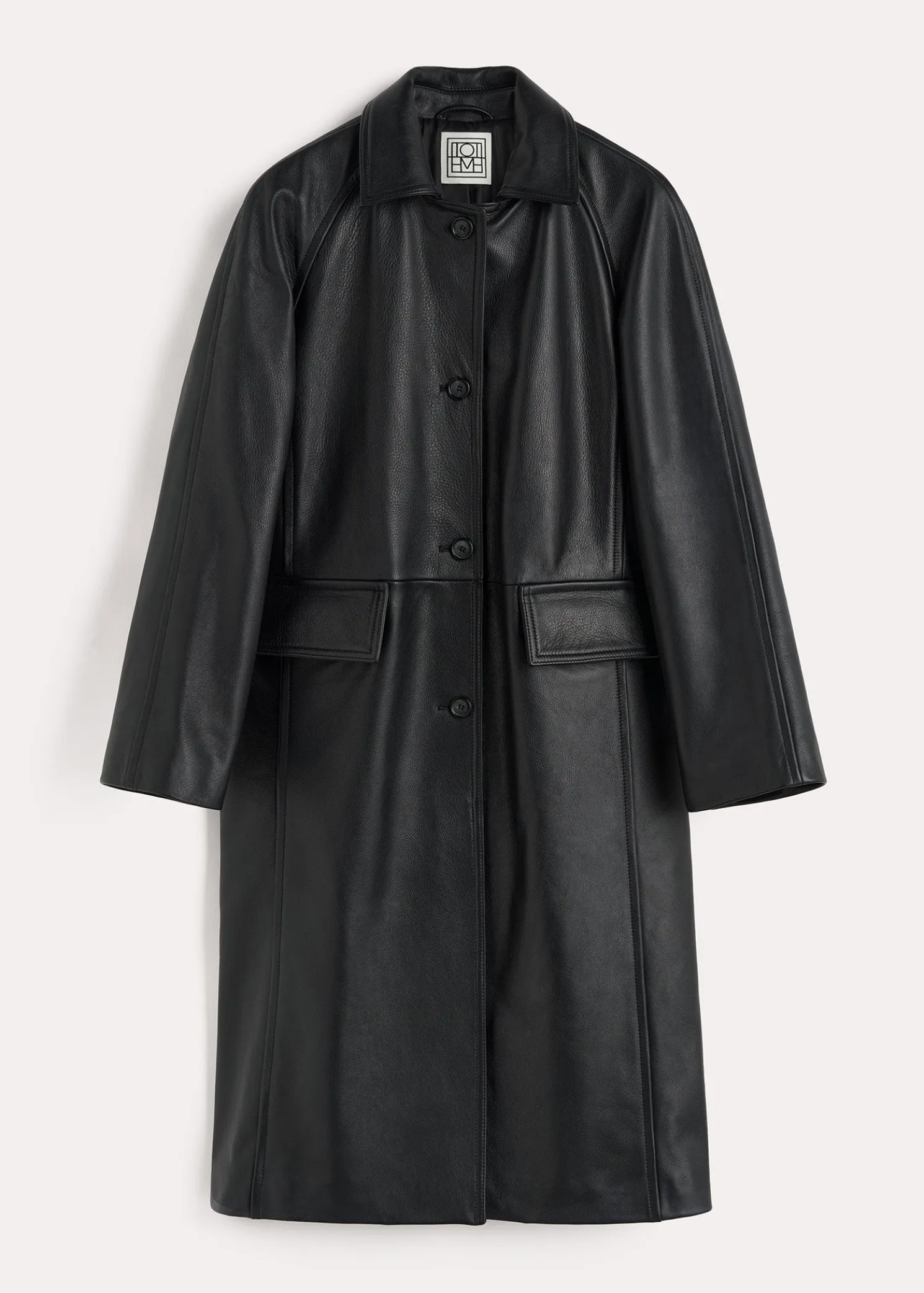 Raglan-sleeve leather coat black