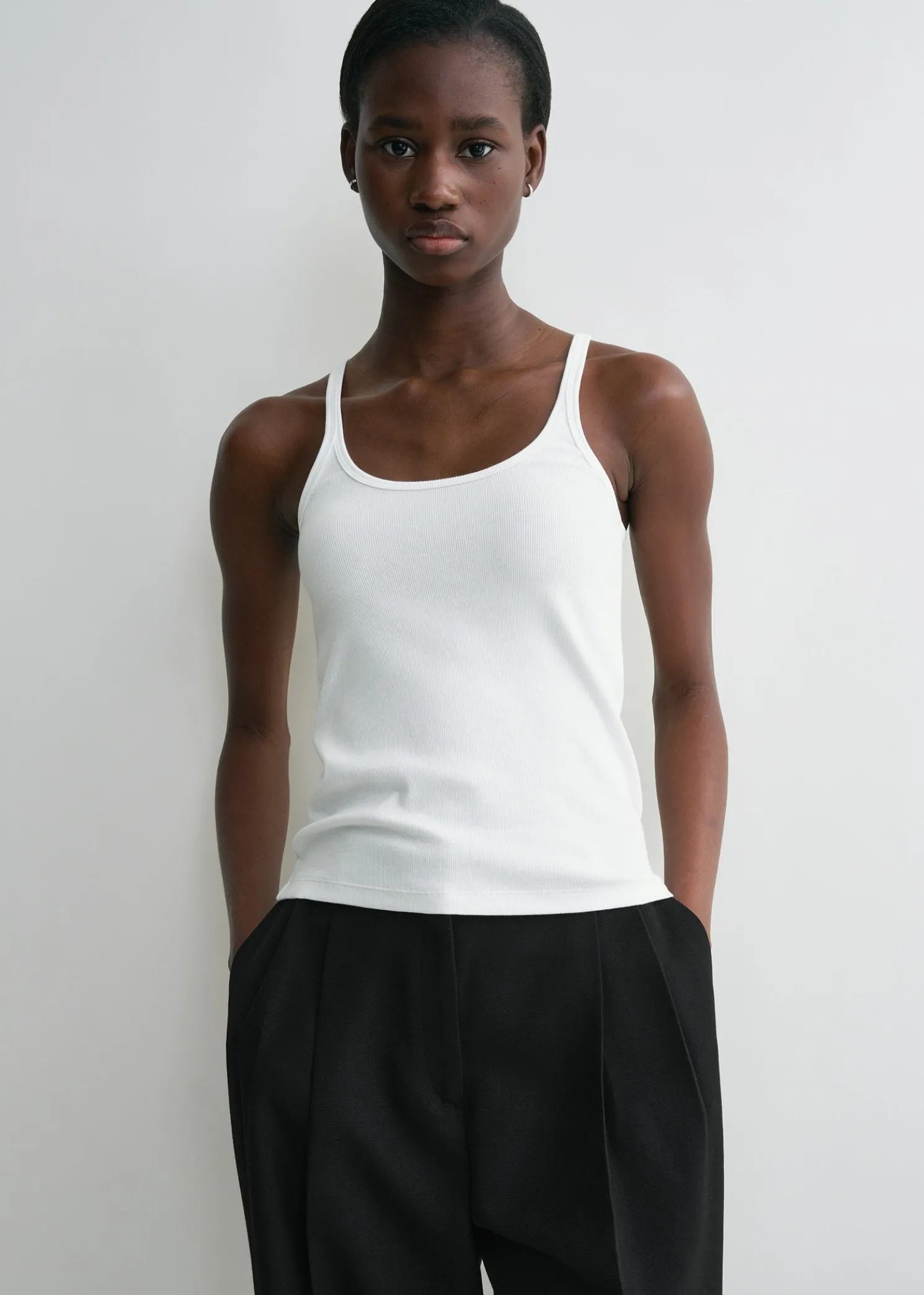 Scoop neck rib tank white