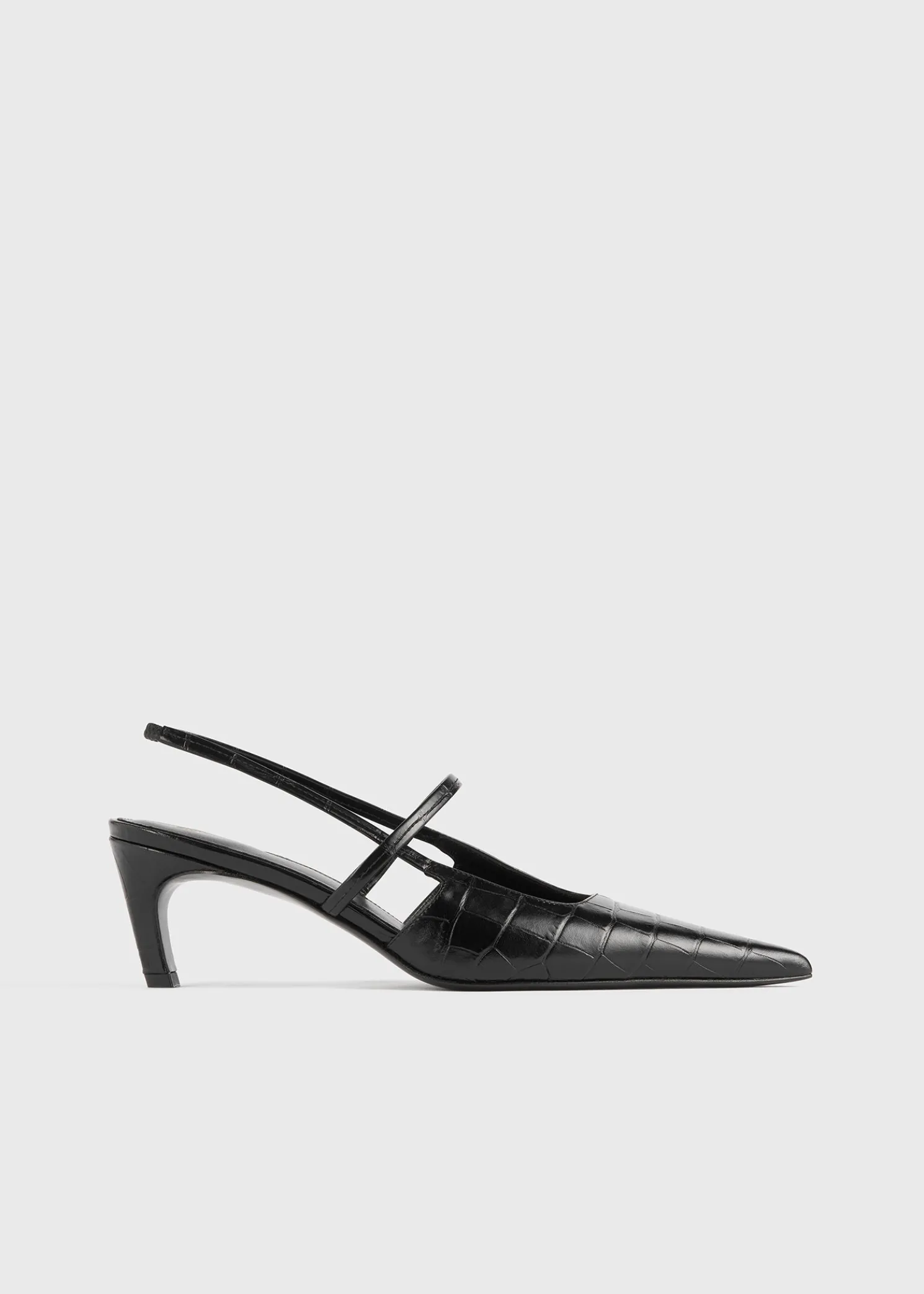 Sharp croco-embossed slingbacks black