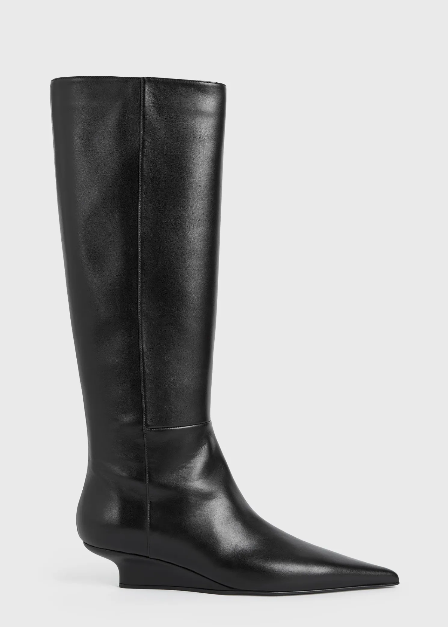Sharp leather knee-high boots black
