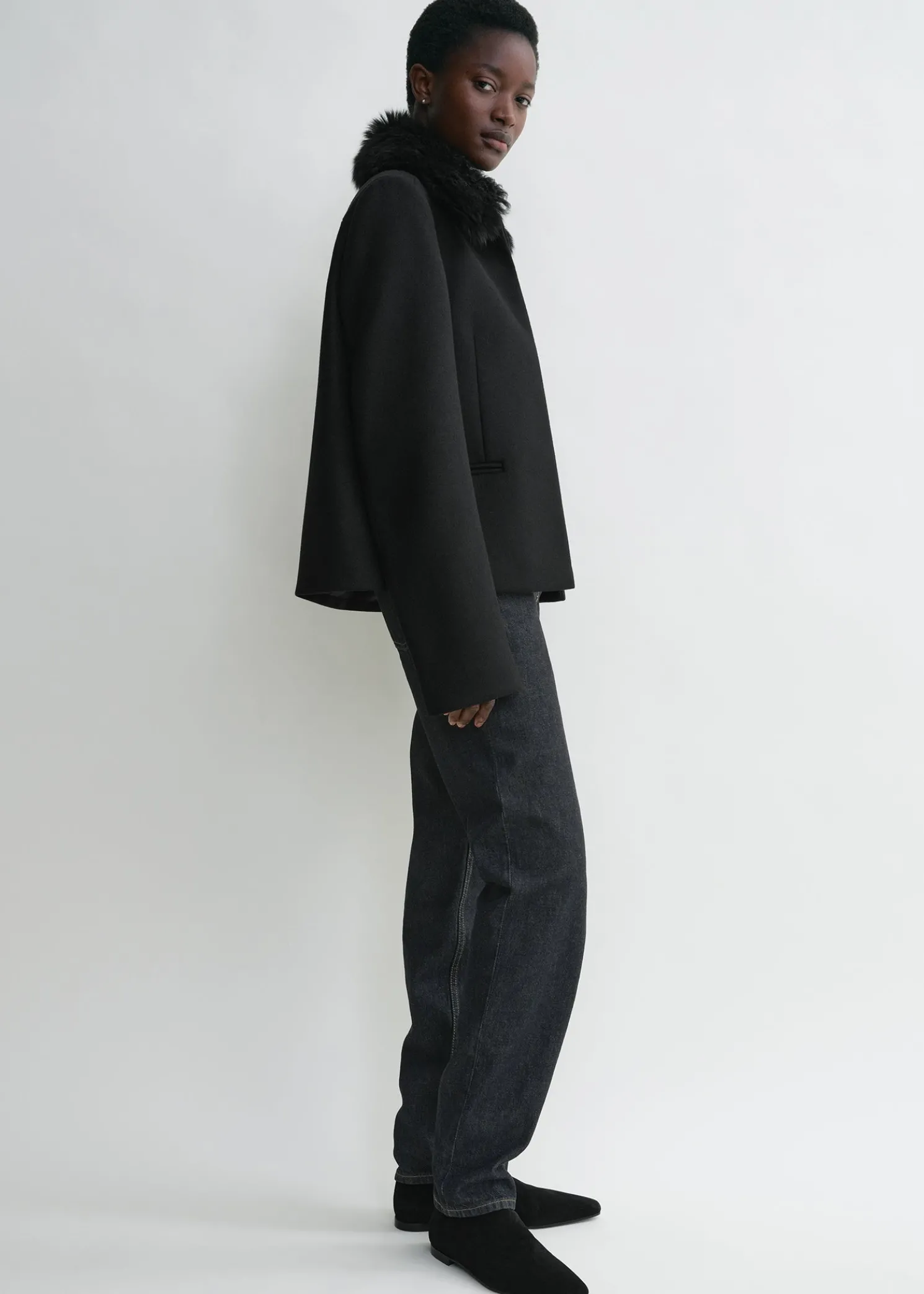 Shearling collar jacket black