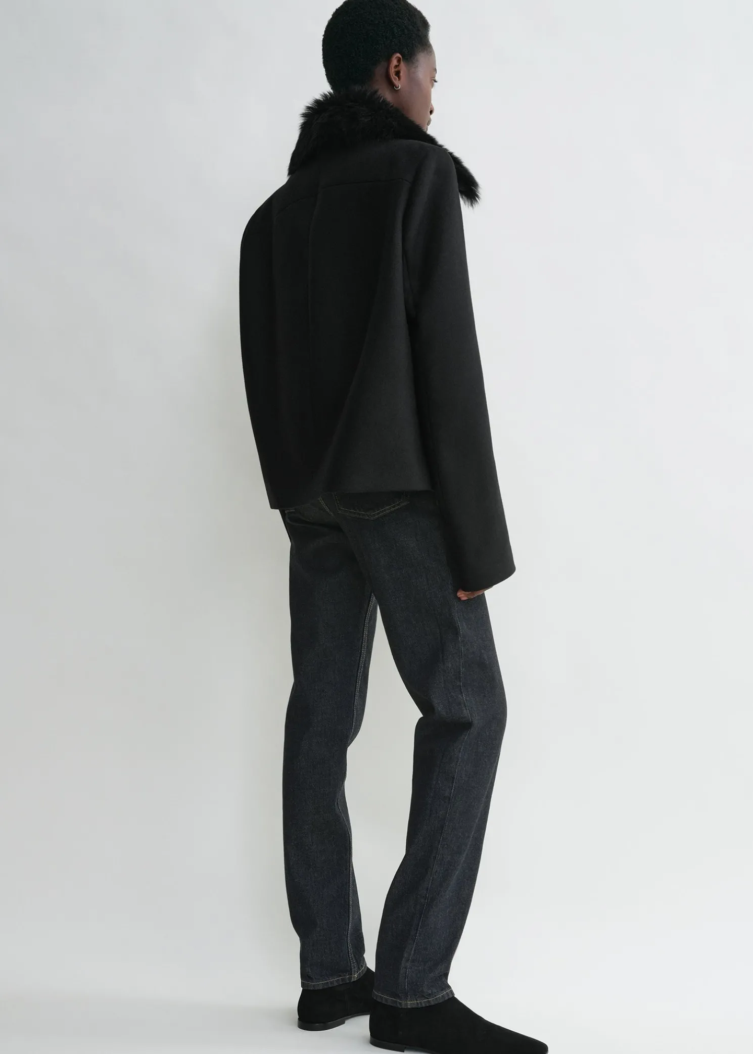 Shearling collar jacket black