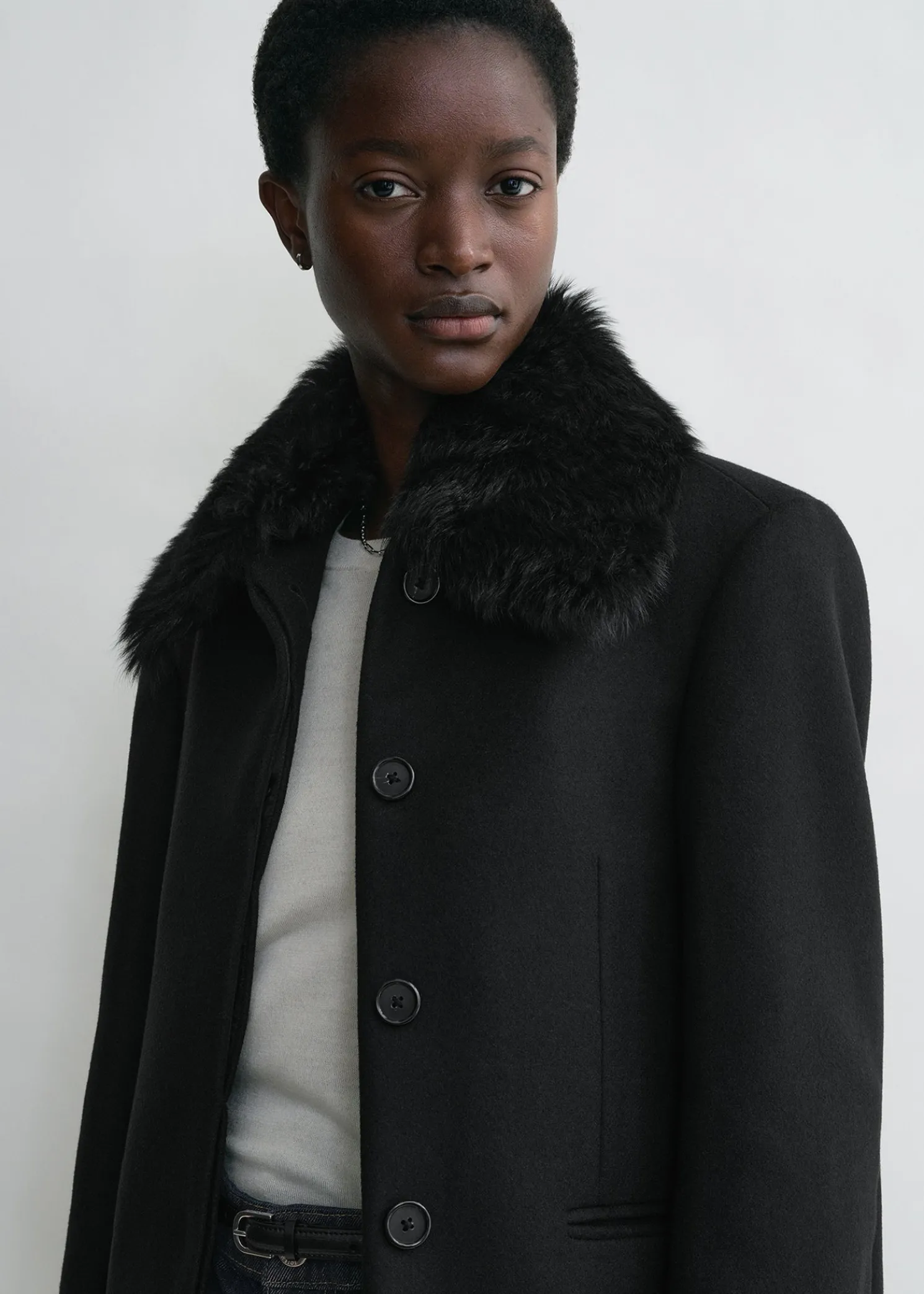 Shearling collar jacket black