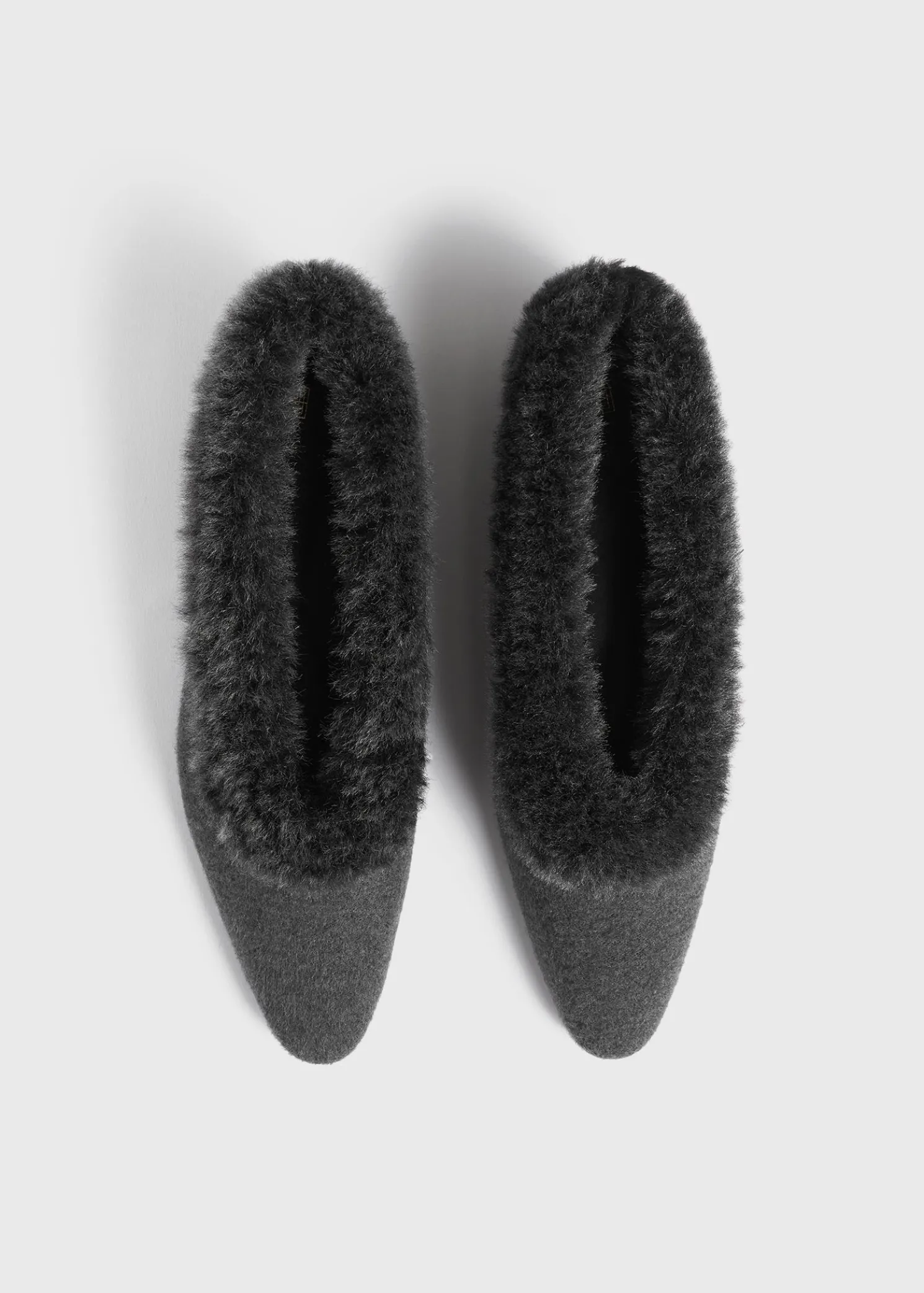 Shearling-edge flannel ballerinas dark grey melange