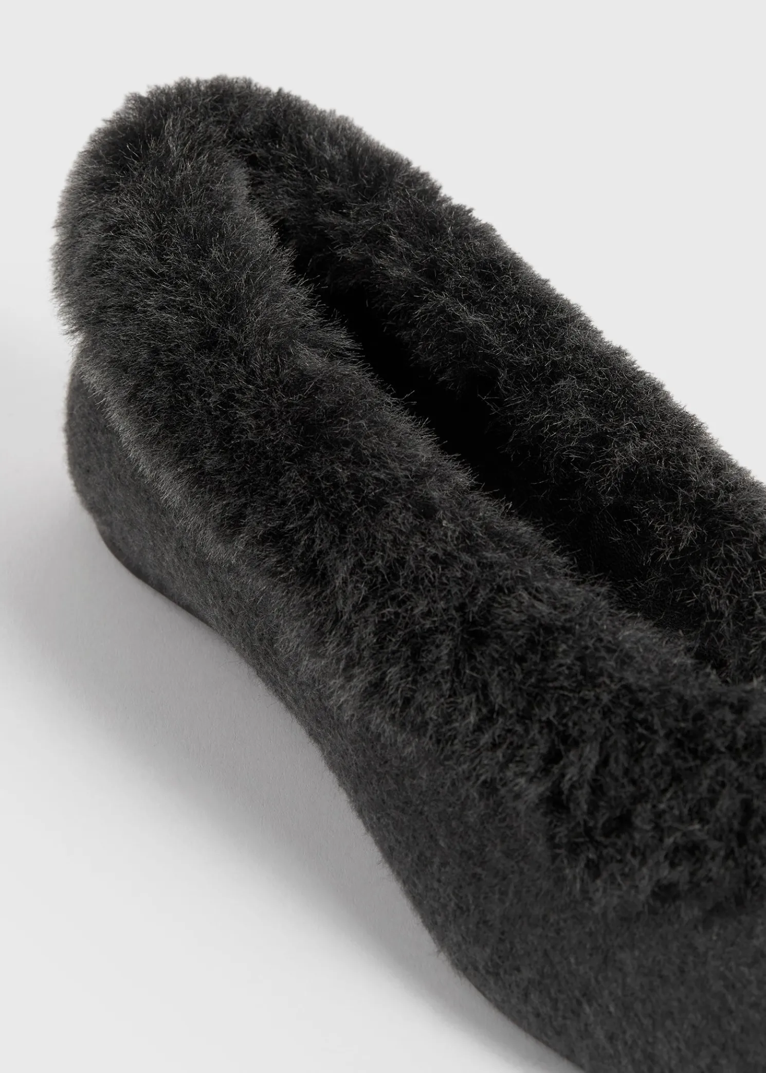 Shearling-edge flannel ballerinas dark grey melange