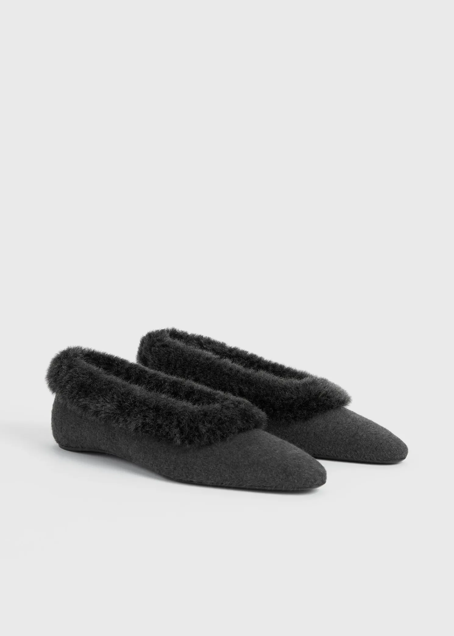 Shearling-edge flannel ballerinas dark grey melange