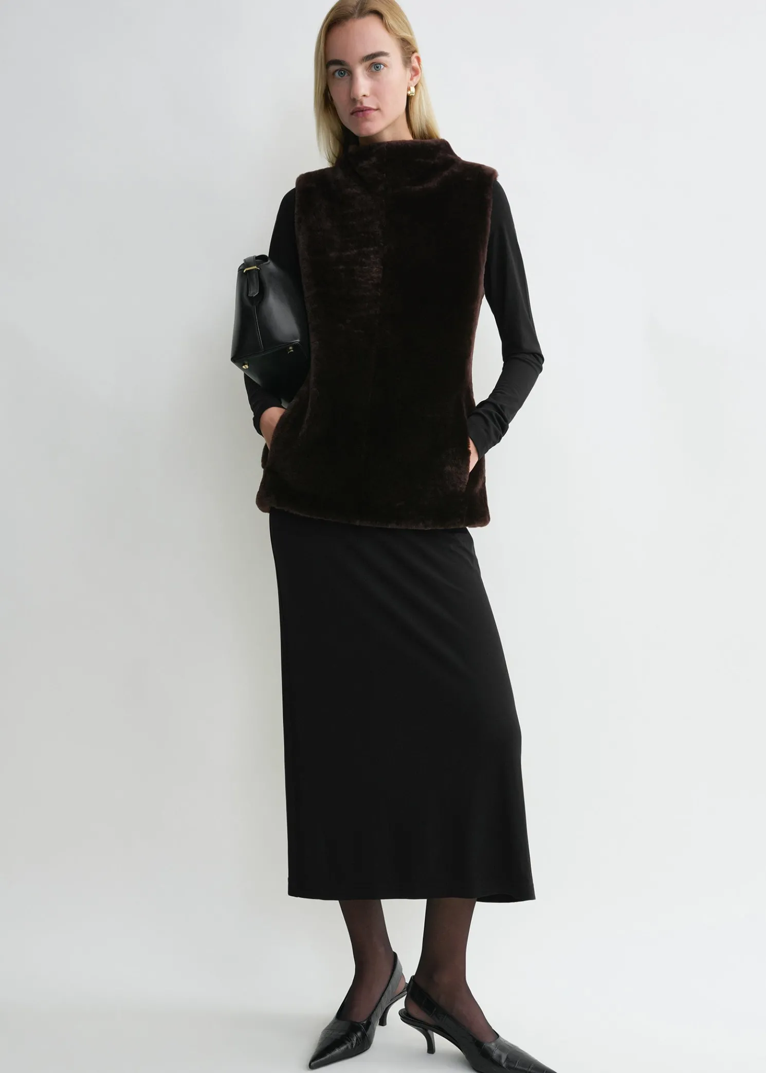 Shearling-front top espresso