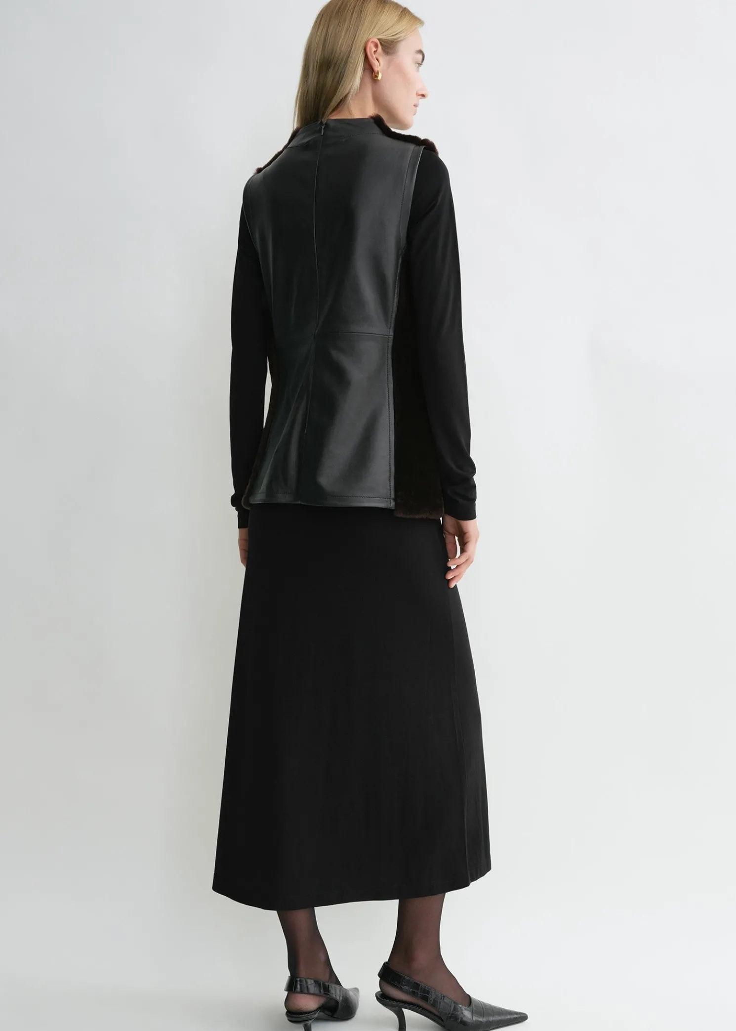 Shearling-front top espresso