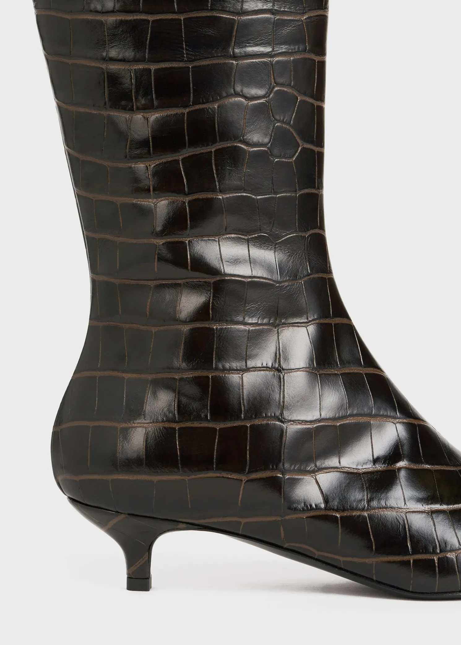 Slim croco-embossed knee-high boots dark brown