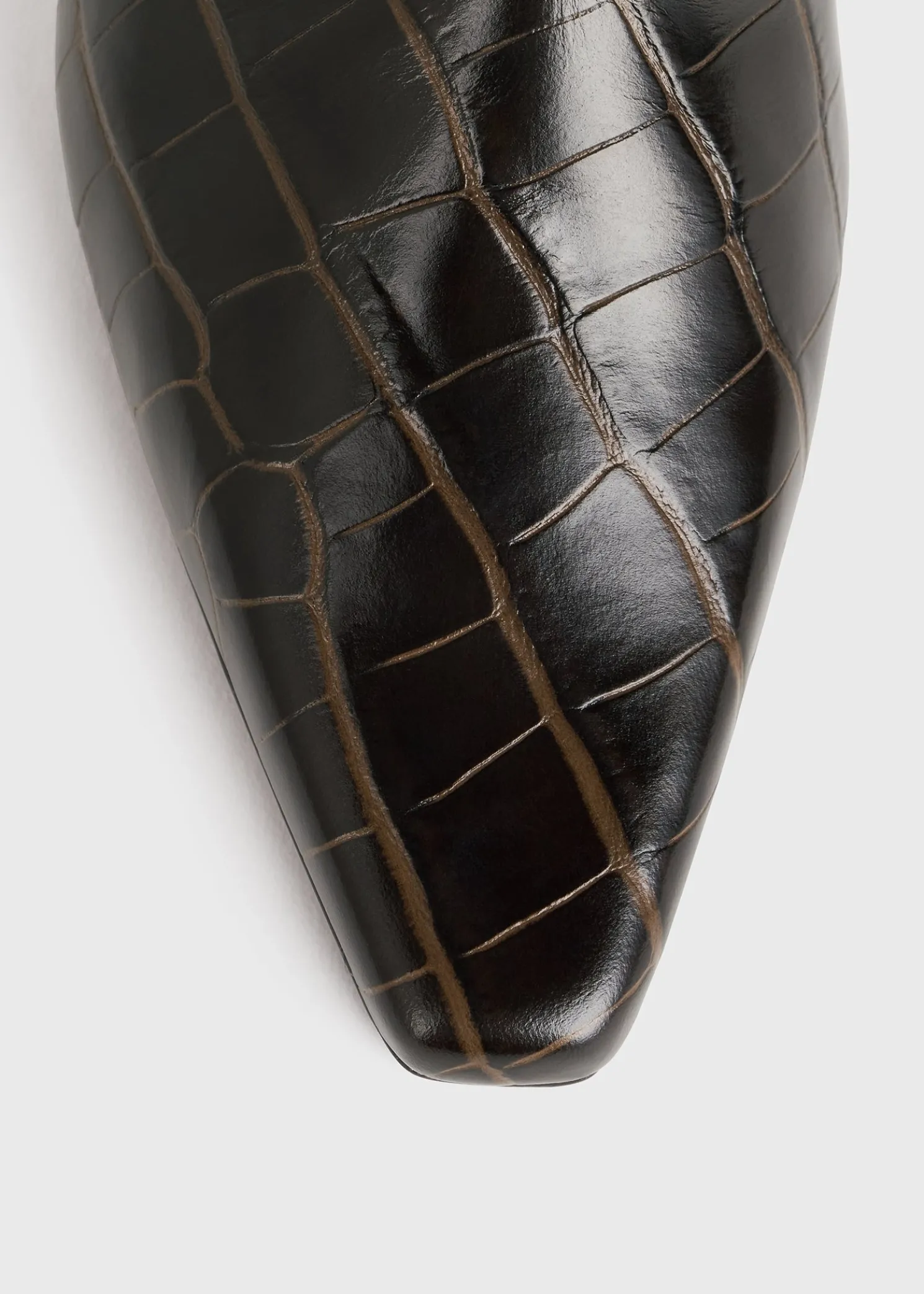 Slim croco-embossed knee-high boots dark brown