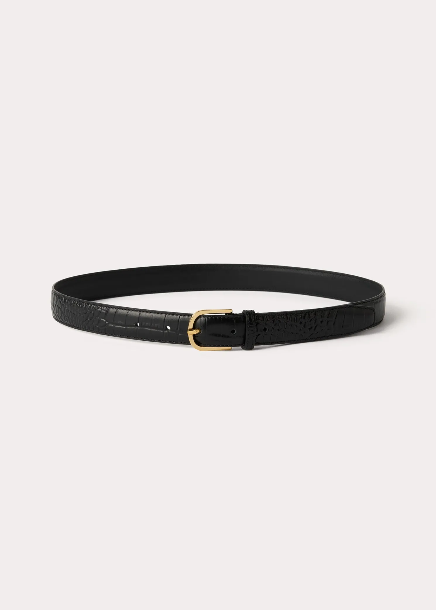 Slim croco-embossed trouser belt black