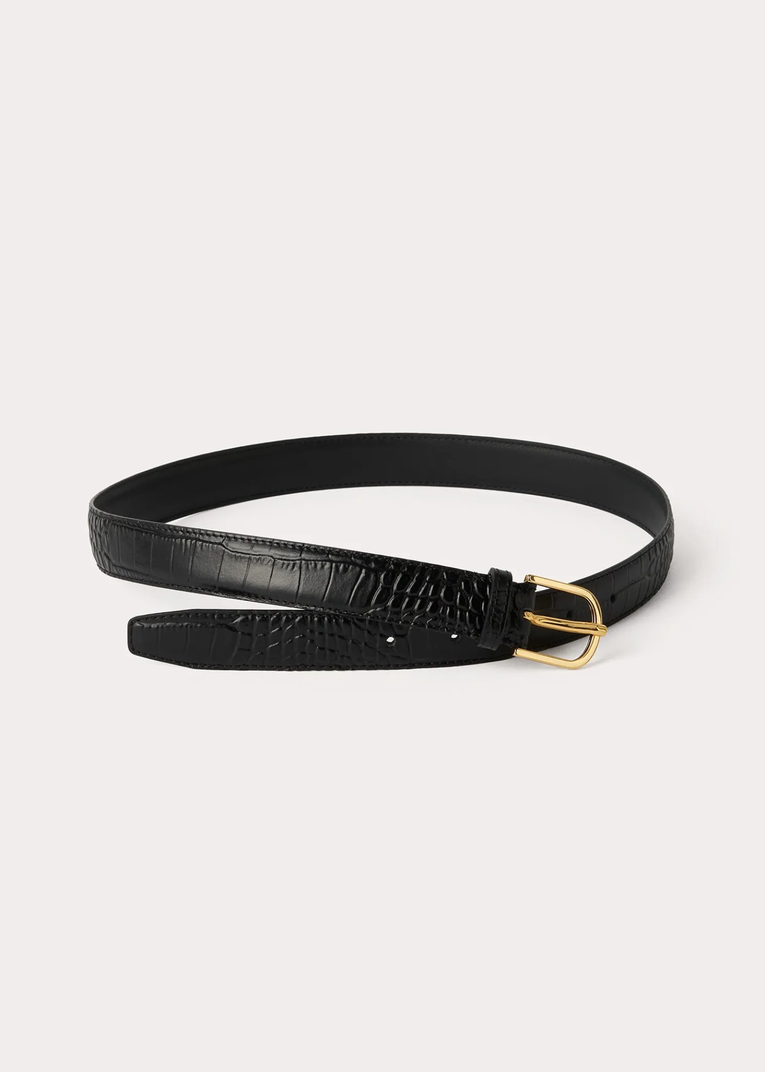 Slim croco-embossed trouser belt black