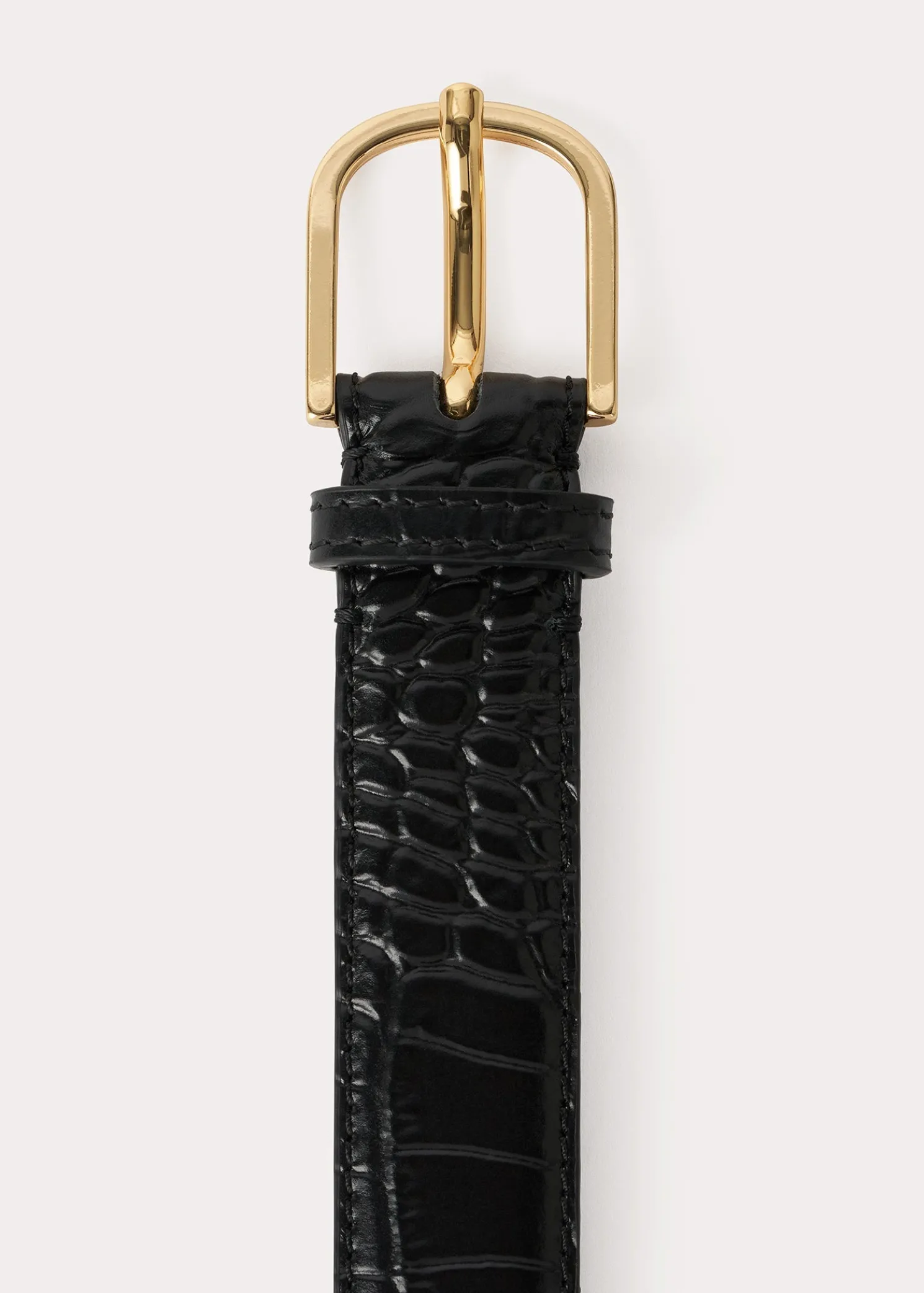 Slim croco-embossed trouser belt black