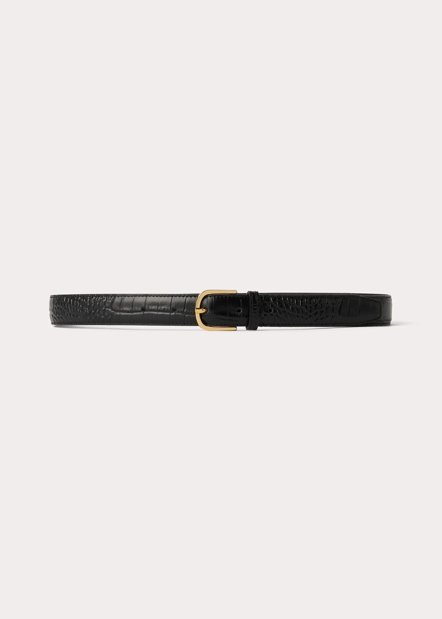 Slim croco-embossed trouser belt black